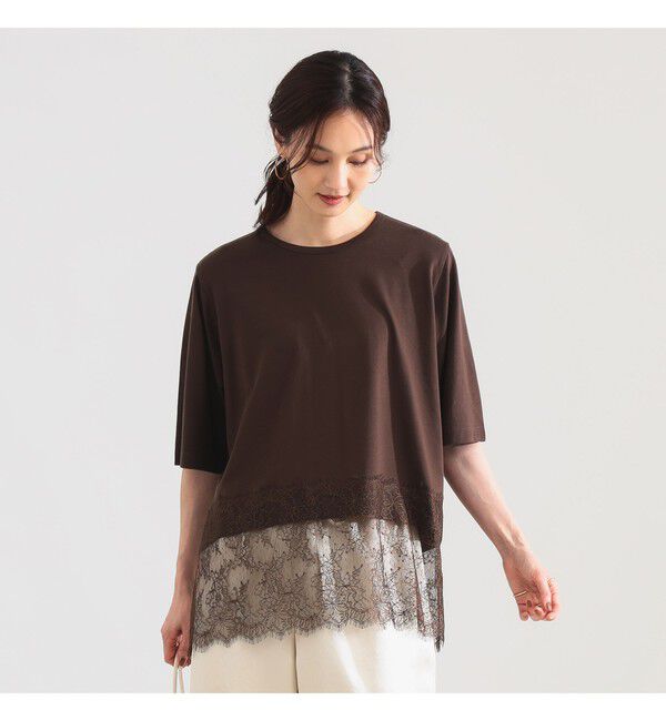 Demi-Luxe BEAMS 「レース 切り替え Tシャツ」|Tシャツ・カットソー|BROWN