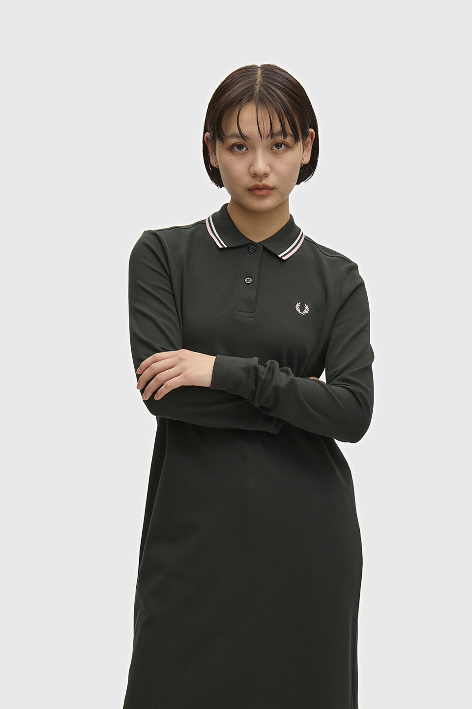 FRED PERRY 「FRED PERRY／The Long Sleeve Fred Perry Shirt Dress／フレッドペリー長袖ポロシャツワンピース」|ワンピース|NIGHTGREEN/SNOWH