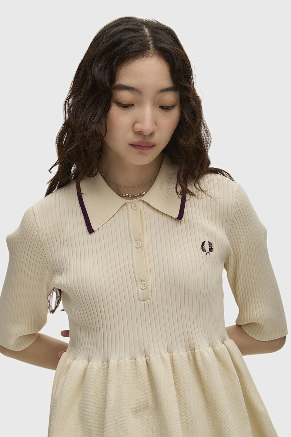 FRED PERRY 「FRED PERRY／Peplum Knitted Shirt／ペプラムニットポロシャツ」|ポロシャツ|ECRU
