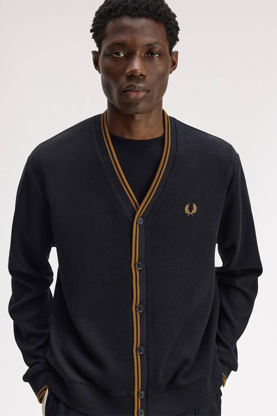 FRED PERRY 「FRED PERRY／Tipped Pique Cardigan／ティップド鹿の子カーディガン」|カーディガン|