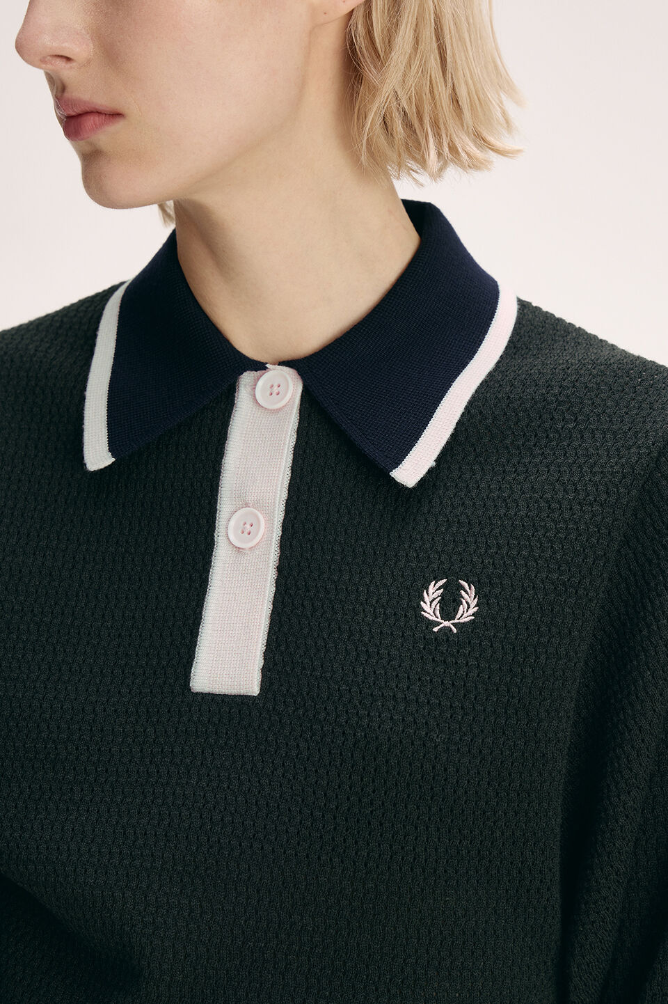 FRED PERRY 「FRED PERRY／Colour Block Pointelle Knitted Shirt／カラーブロックポインテルニットポロシャツ」|ポロシャツ|