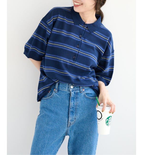 OUTDOOR PRODUCTS Usual Things「ポロカラーマルチボーダーニット」|ポロシャツ|ネイビー