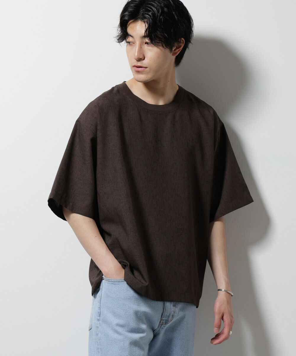 NANO universe「テックリネン布帛Tシャツ 半袖」|Tシャツ・カットソー|ブラウン