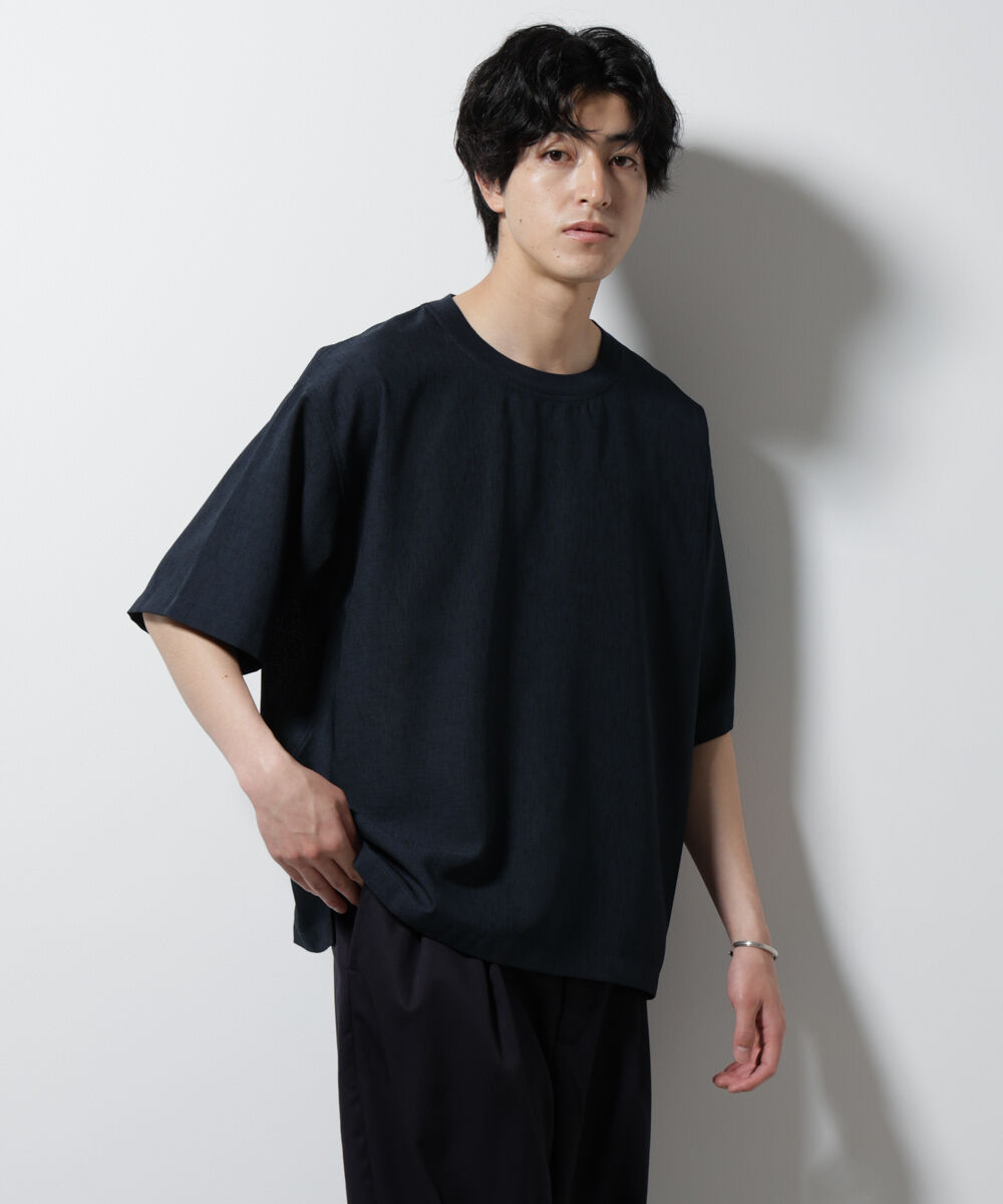 NANO universe「テックリネン布帛Tシャツ 半袖」|Tシャツ・カットソー|ネイビー
