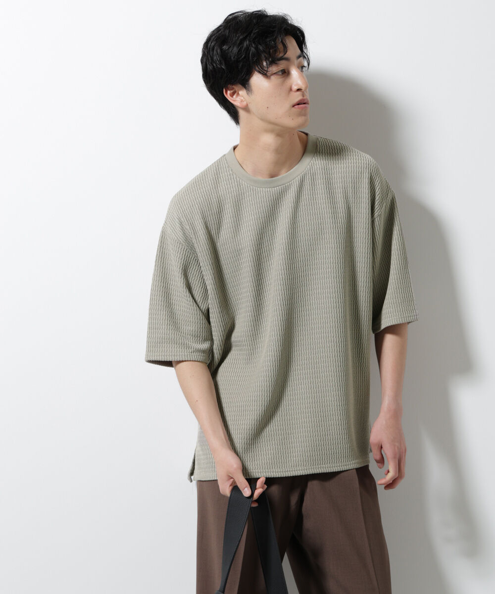 NANO universe「ジャガードニットソーTシャツ 半袖(セットアップ可)」|Tシャツ・カットソー|