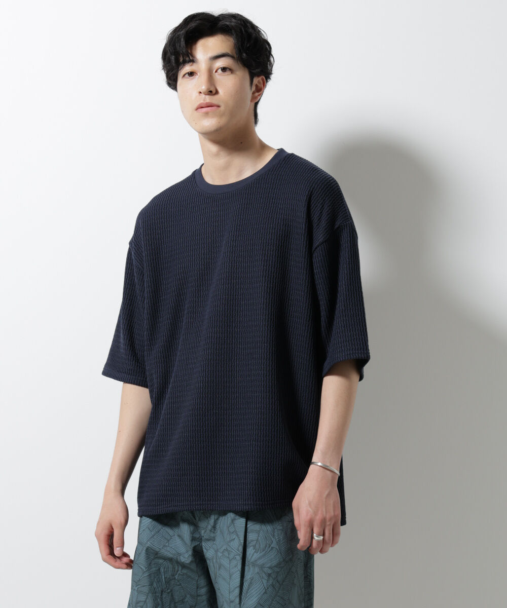 NANO universe「ジャガードニットソーTシャツ 半袖(セットアップ可)」|Tシャツ・カットソー|
