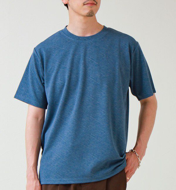 GLOSTER「【無地見えで差がつく】斜めフクレジャガードTシャツ」|Tシャツ・カットソー|グレイッシュブルー