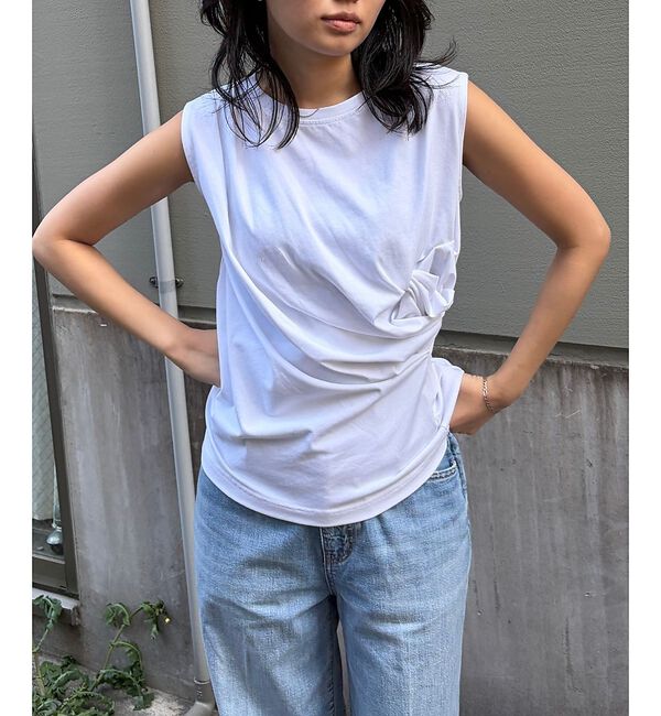Rouge vif「【接触冷感】【UVカット】【一部店舗限定】ドレープギャザーノースリーブカットソー」|Tシャツ・カットソー|