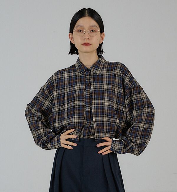 NOMINE「チェック/オックス ロングヨーク オーバーサイズ シャツ｜ユニセックス セットア」|シャツ・ブラウス|