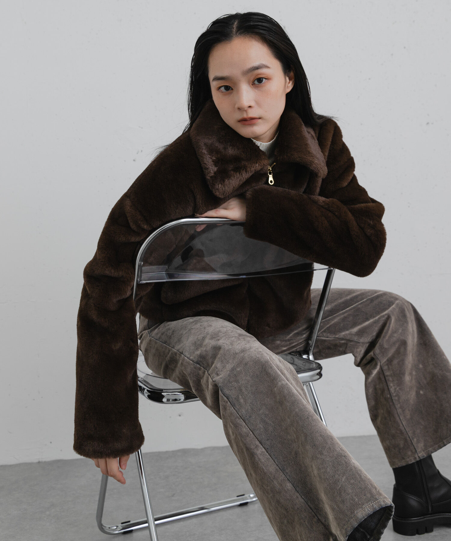 SENSE OF PLACE by URBAN RESEARCH「TISSAVEL フェイクファーショートコート」|ブルゾン・スタジャン|ブラウン