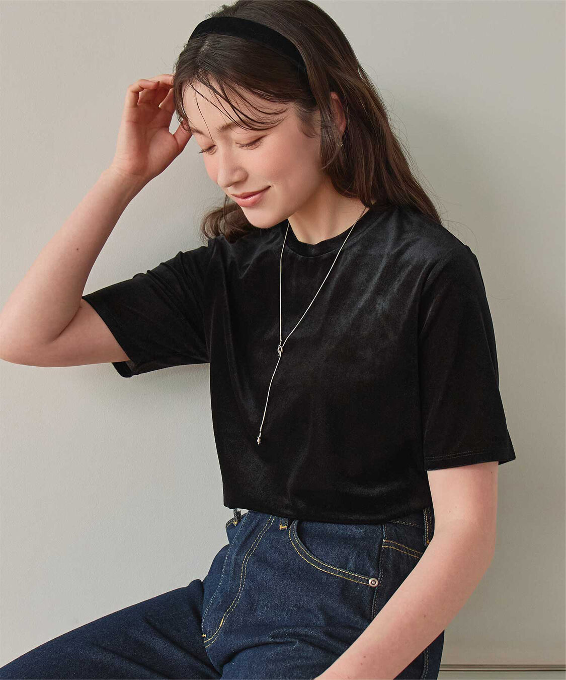 titivate「シアーベロア半袖Tシャツ」|Tシャツ・カットソー|ブラック