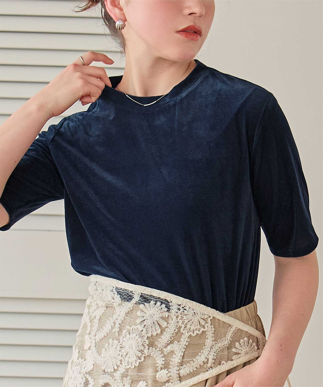 titivate「シアーベロア半袖Tシャツ」|Tシャツ・カットソー|ネイビー