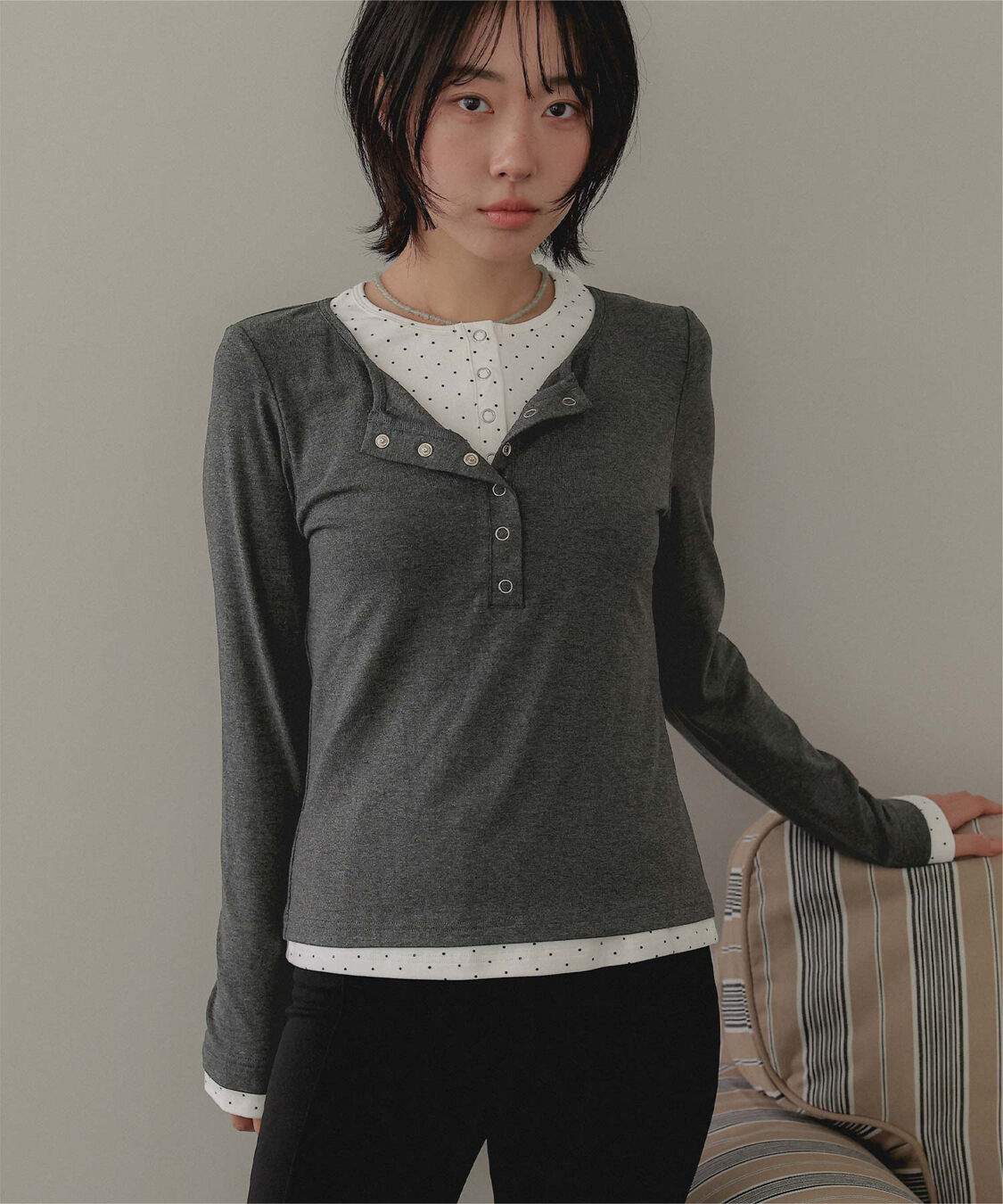 miette「レイヤード風ヘンリーネックトップス」|Tシャツ・カットソー|ドット