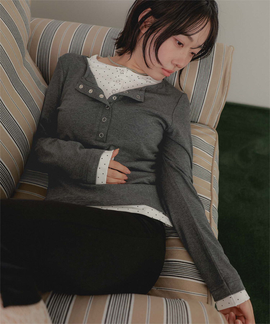 miette「レイヤード風ヘンリーネックトップス」|Tシャツ・カットソー|