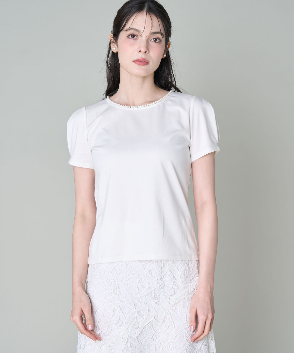 Maglie le cassetto「衿パールコンパクトTシャツ」|Tシャツ・カットソー|