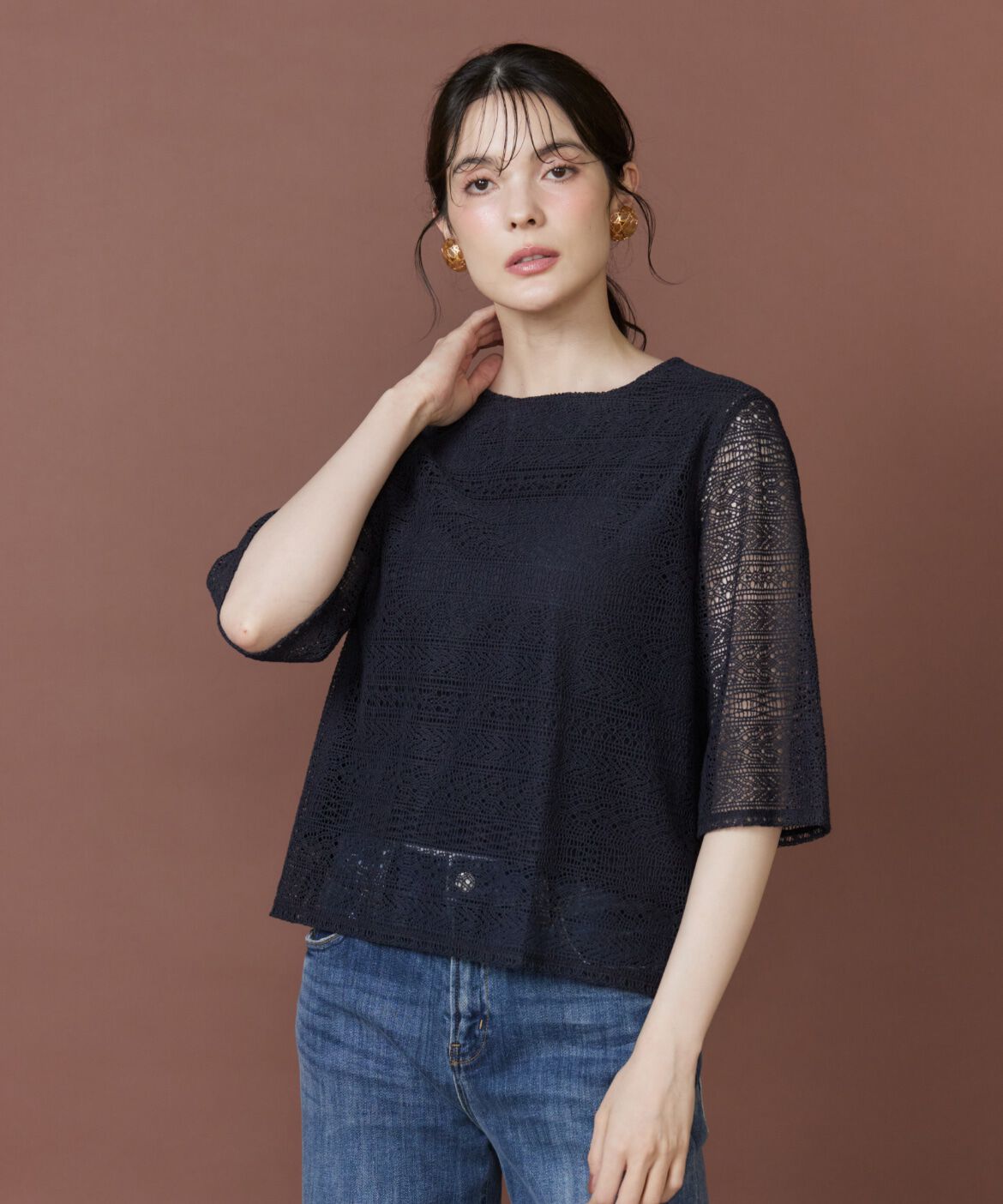 7-IDconcept.「バックZIPレースTシャツ」|Tシャツ・カットソー|ネイビー