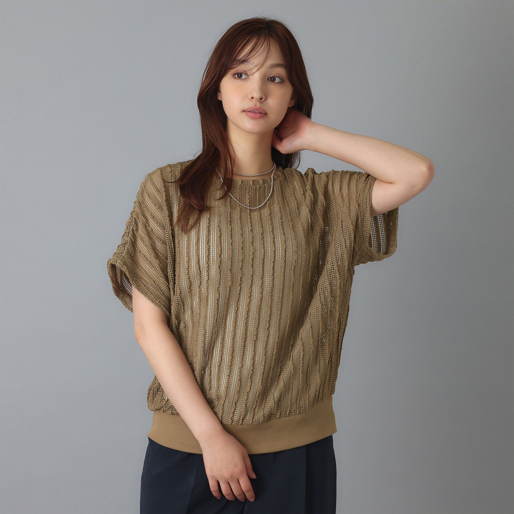 DRESSTERIOR「【体型カバー/日除け】ドルマンスリーブ シアーメッシュプルオーバー」|Tシャツ・カットソー|