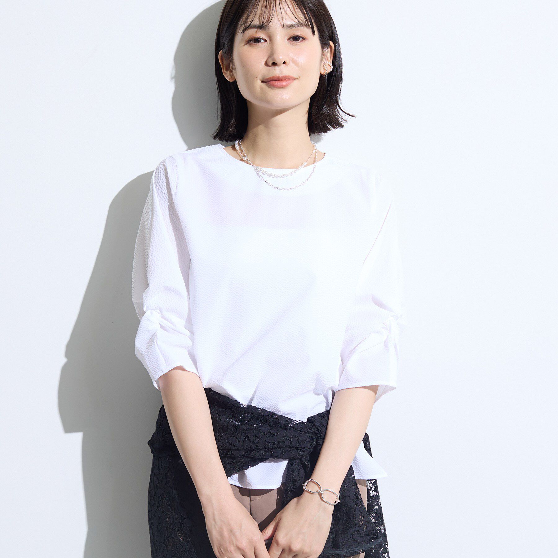 INDIVI「【撥水／UVケア】ねじり袖サッカートップス」|Tシャツ・カットソー|