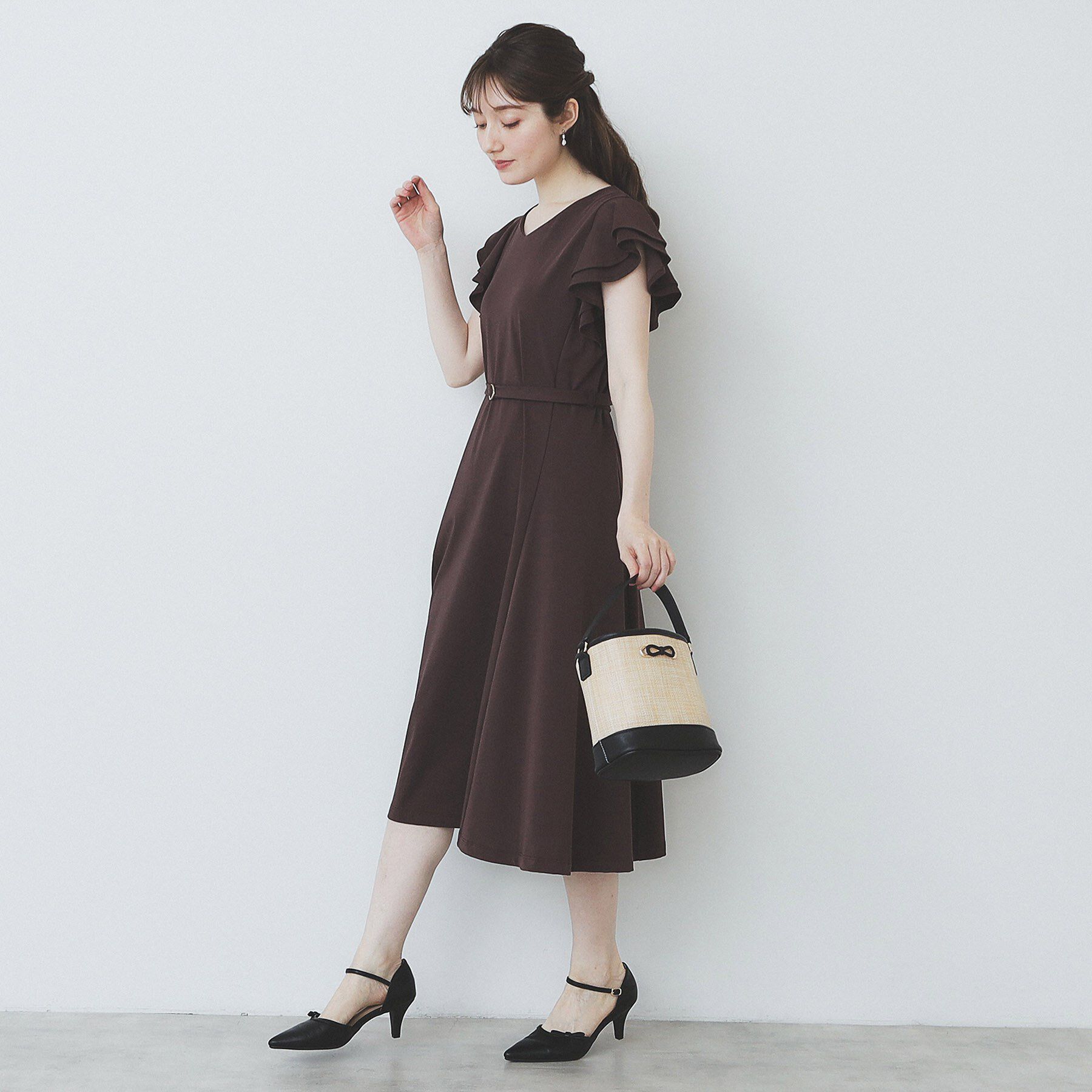 index「《5色展開／S-LLサイズ》シルケットVネックフレアワンピース【接触冷感／UVケア／洗濯機洗い可】」|ワンピース|