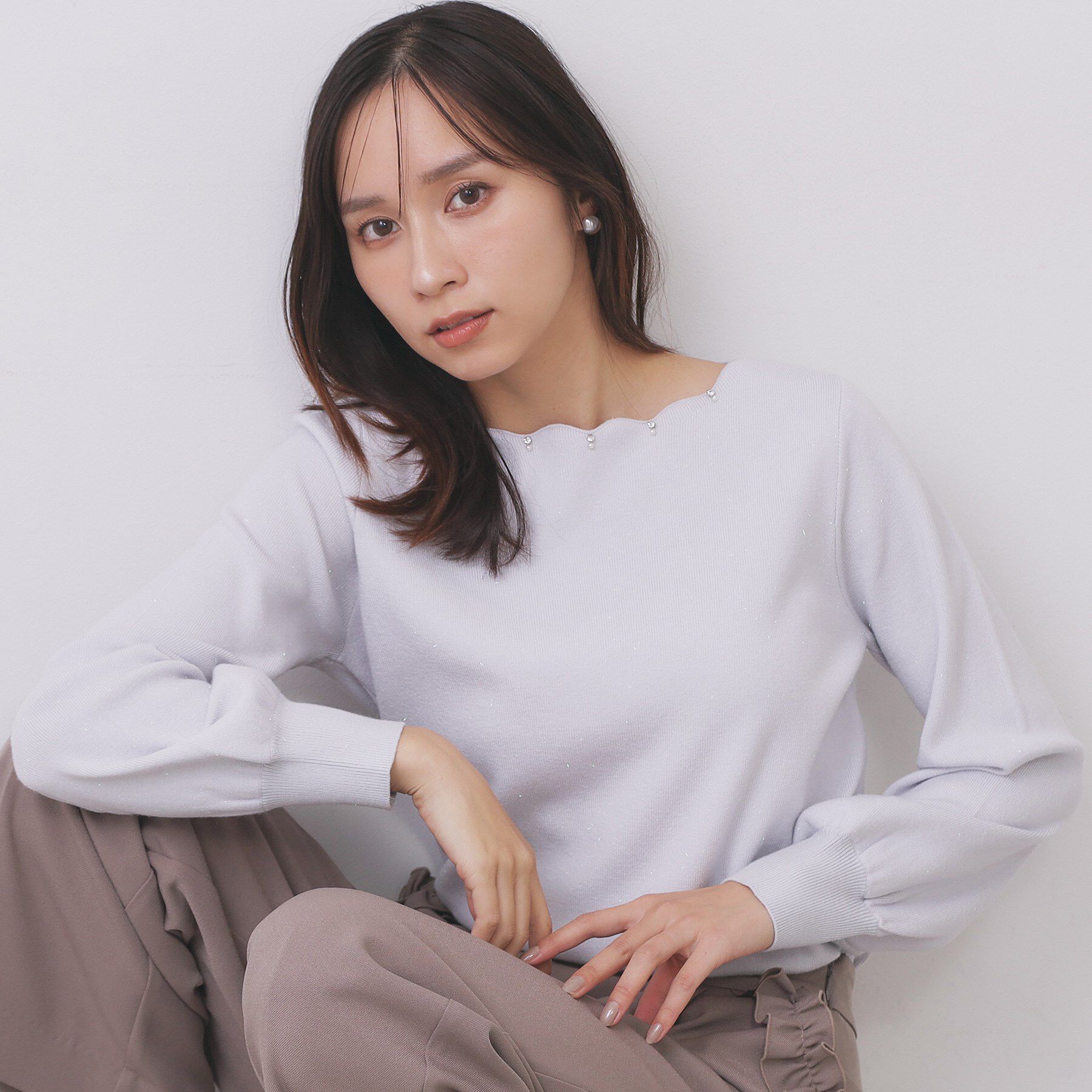 index「ラメスカラップビジューデザインニット【洗濯機OK】《6col／S～LL》」|ニット・セーター|サックスブルー(89