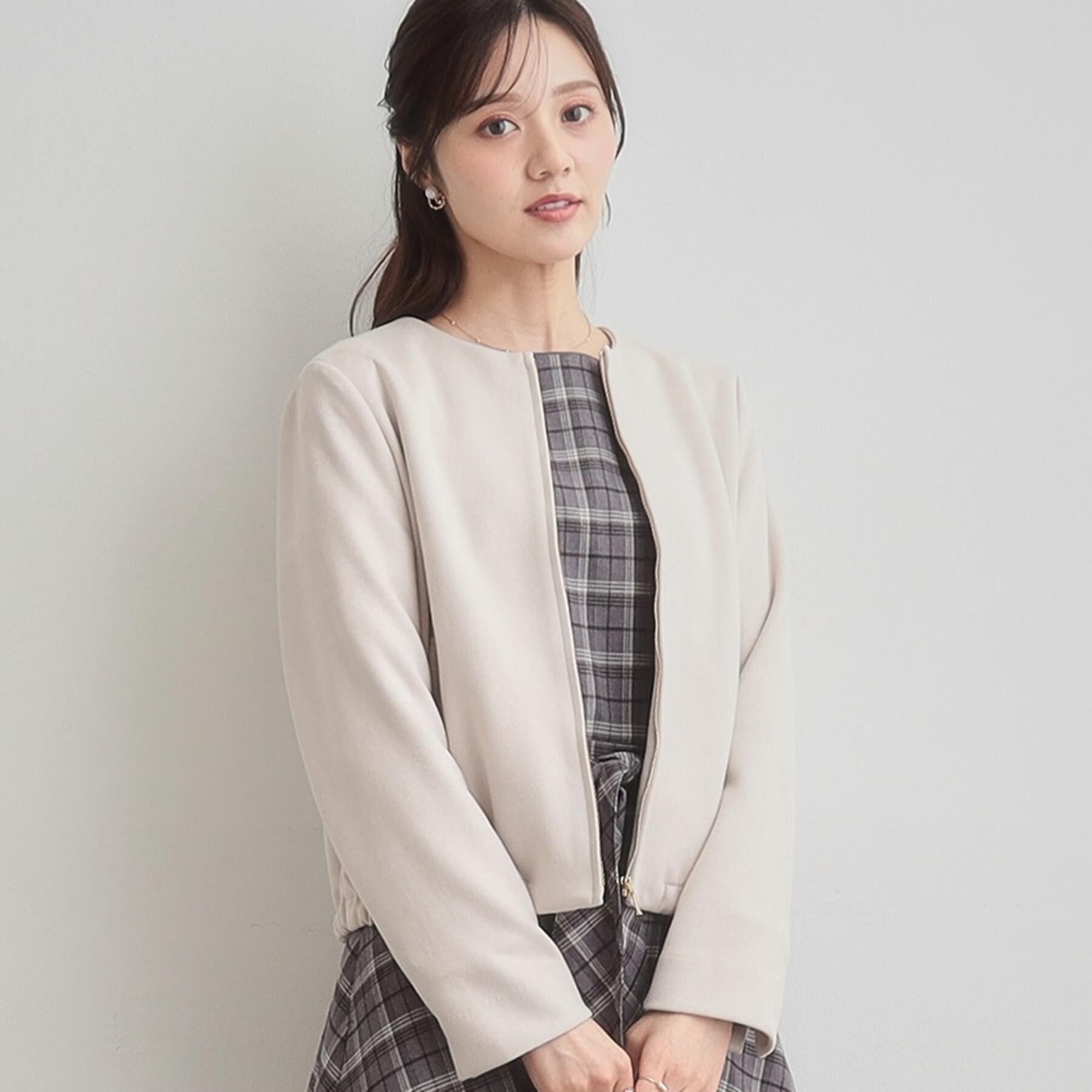 Couture broach「【通勤・大人上品】スエード調ダンボール ノーカラージャケット」|ブルゾン・スタジャン|
