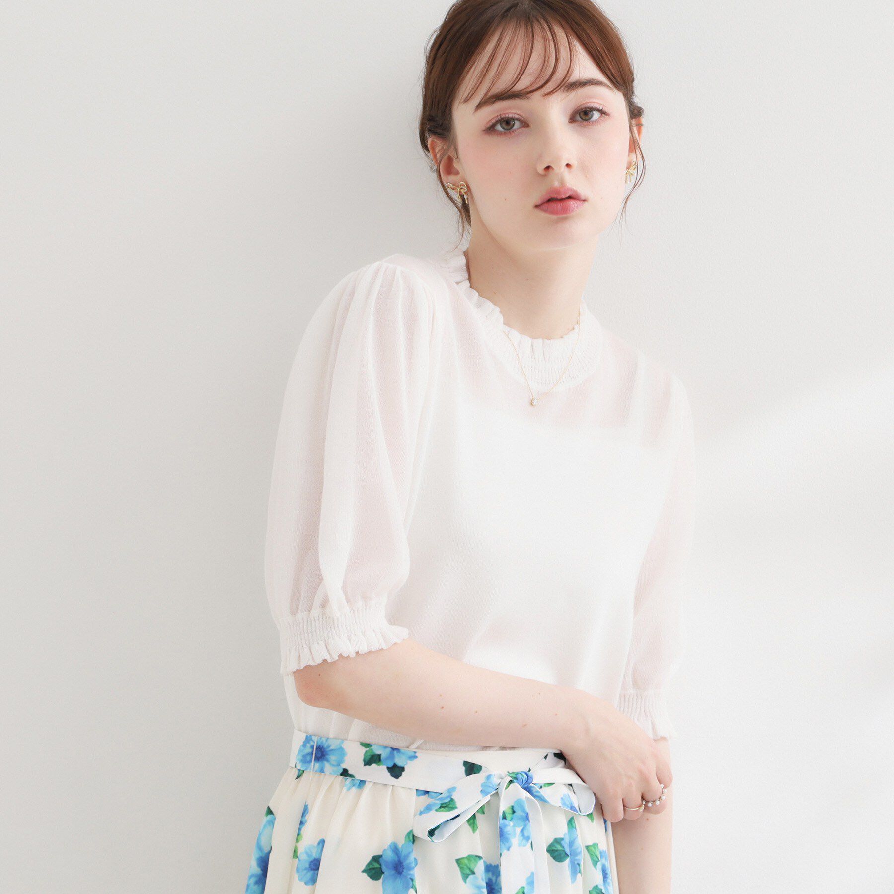 Couture broach「【洗える】LEVITAシャーリング サマーニット」|ニット・セーター|