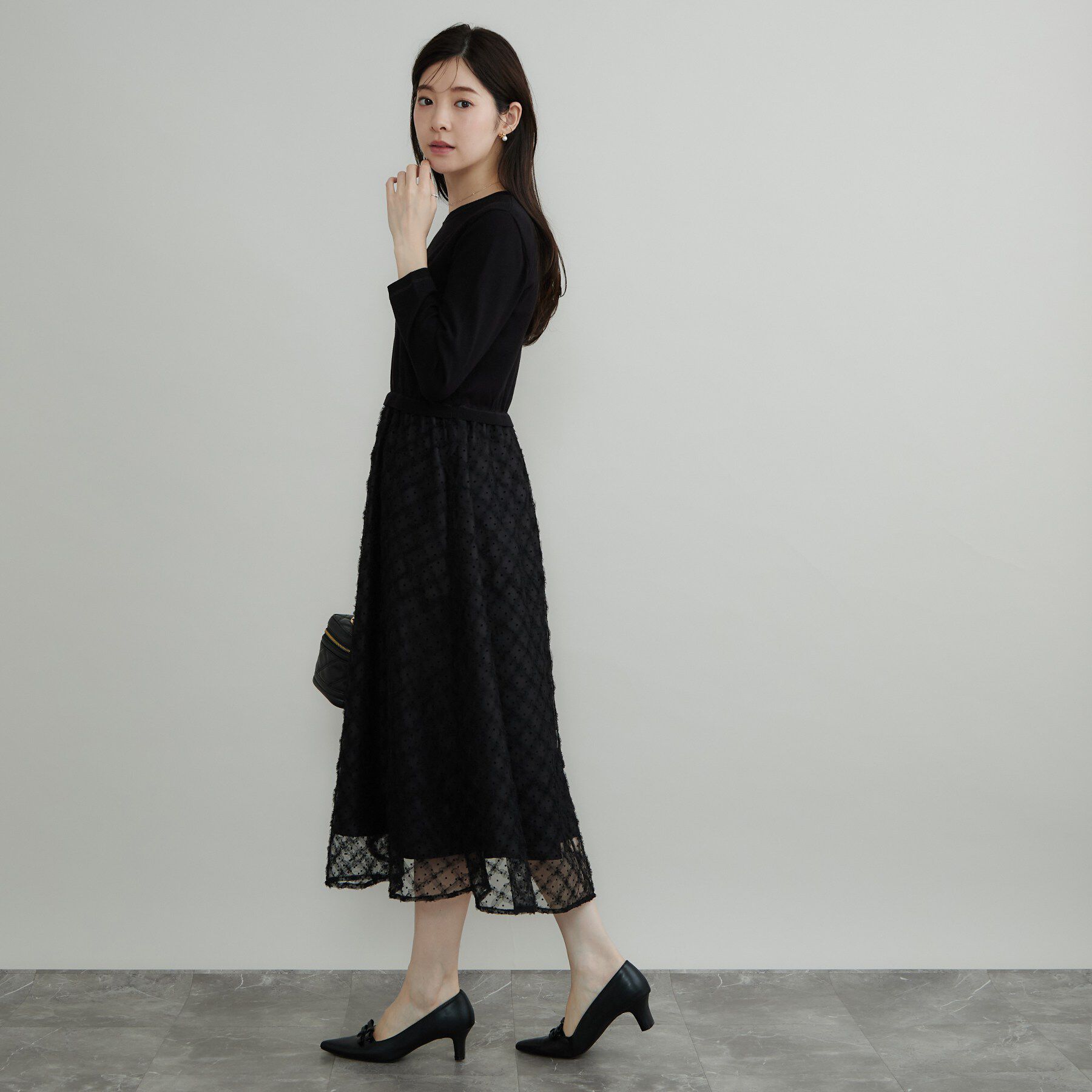 Couture broach「【チュールの上品な揺れ・セットアップ可】ドッキング ニットワンピース」|ワンピース|