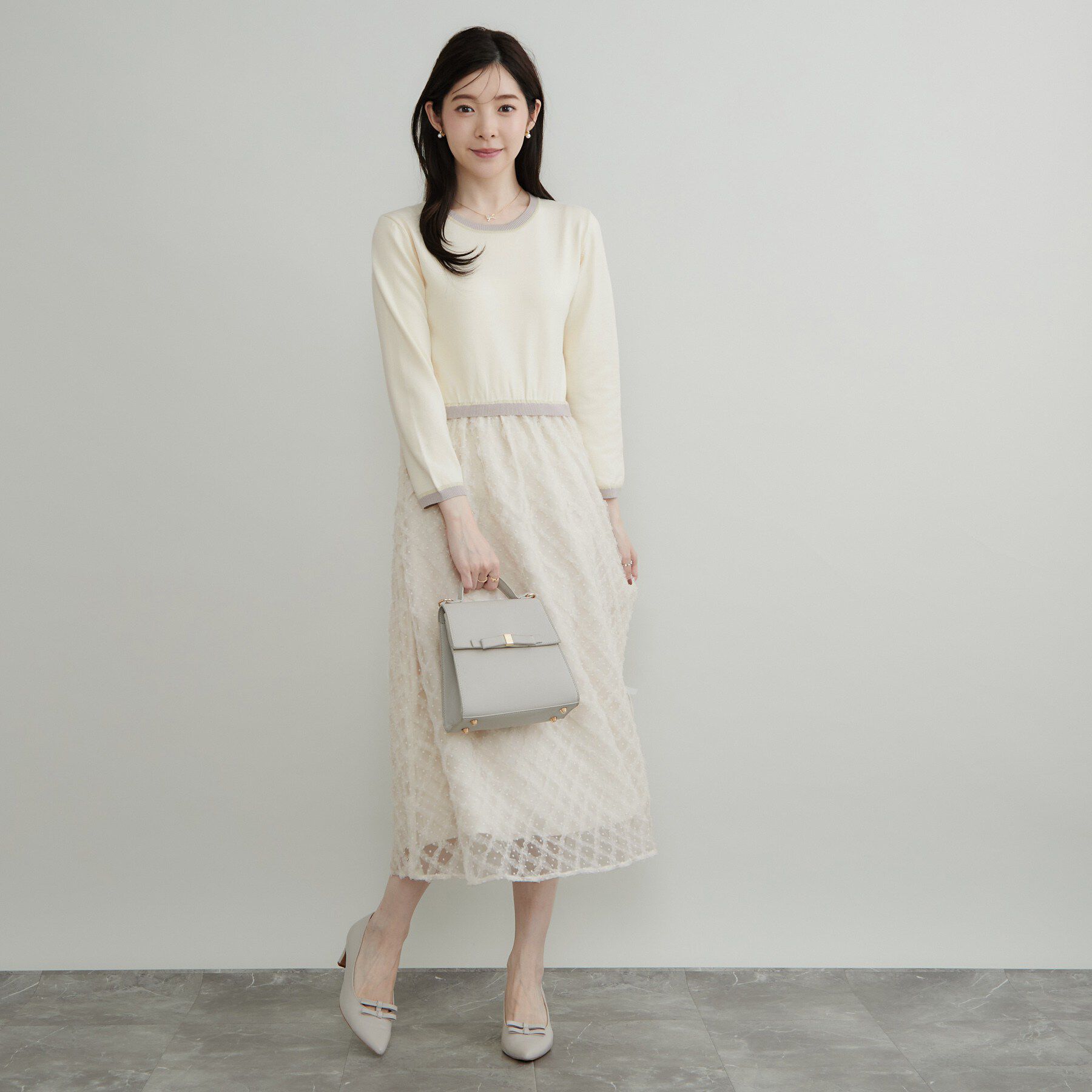 Couture broach「【チュールの上品な揺れ・セットアップ可】ドッキング ニットワンピース」|ワンピース|