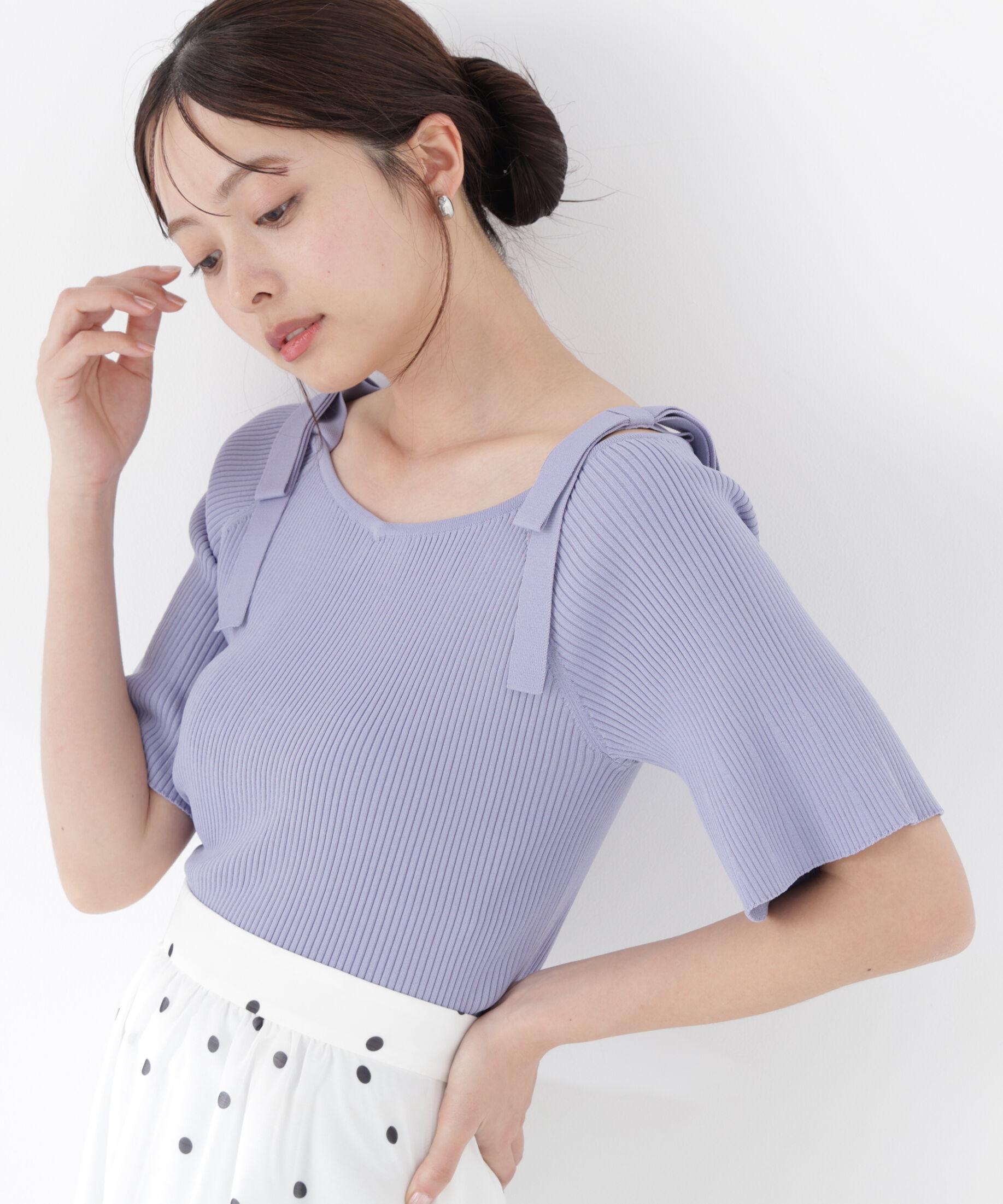 PROPORTION BODY DRESSING「＜ウォッシャブル/UV＞肩リボンオフショルニット　26SS」|ニット・セーター|