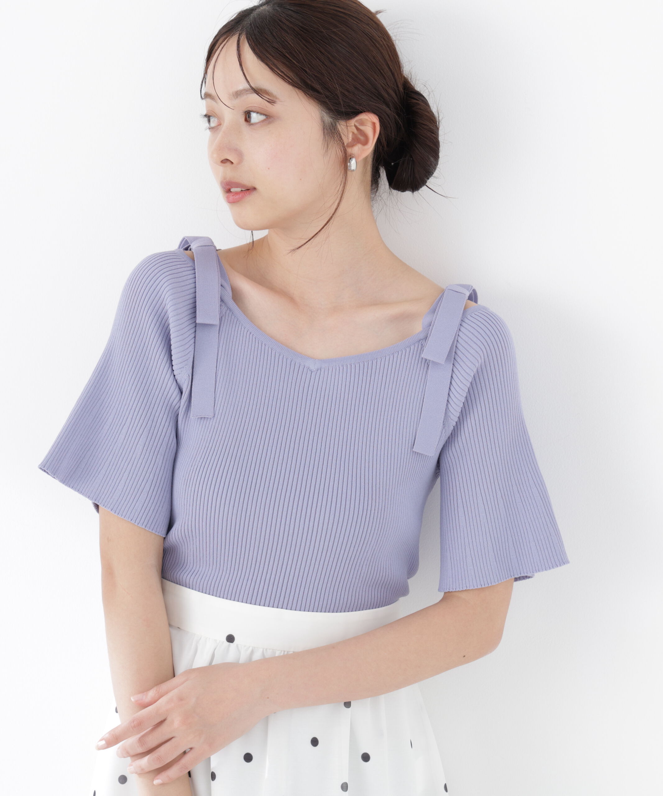 PROPORTION BODY DRESSING「＜ウォッシャブル/UV＞肩リボンオフショルニット　26SS」|ニット・セーター|