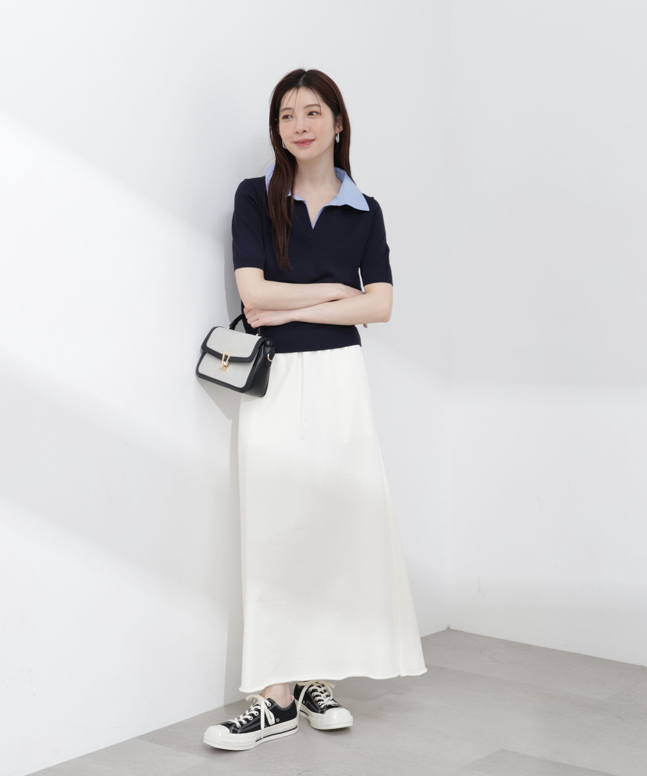 PROPORTION BODY DRESSING「〈a/mie〉レイヤード風ポロニット 26SS」|カーディガン|
