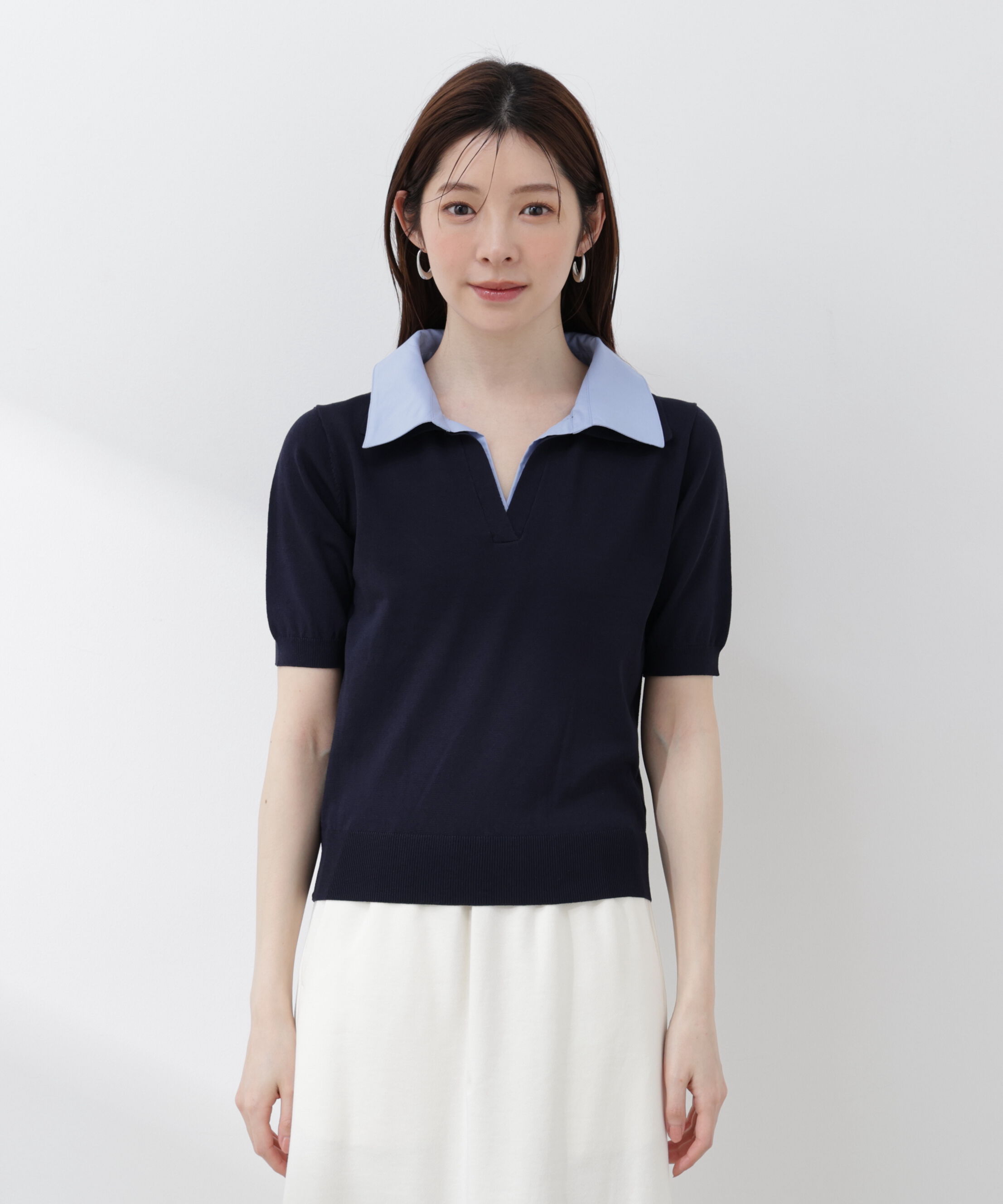 PROPORTION BODY DRESSING「〈a/mie〉レイヤード風ポロニット 26SS」|カーディガン|