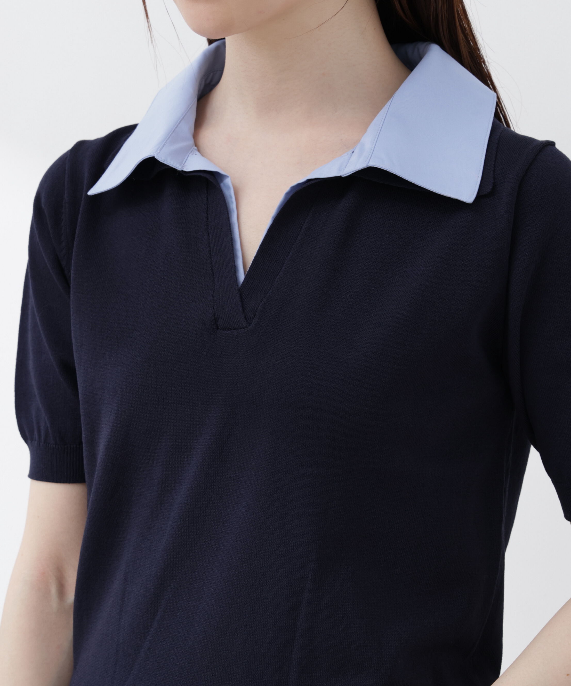 PROPORTION BODY DRESSING「〈a/mie〉レイヤード風ポロニット 26SS」|カーディガン|