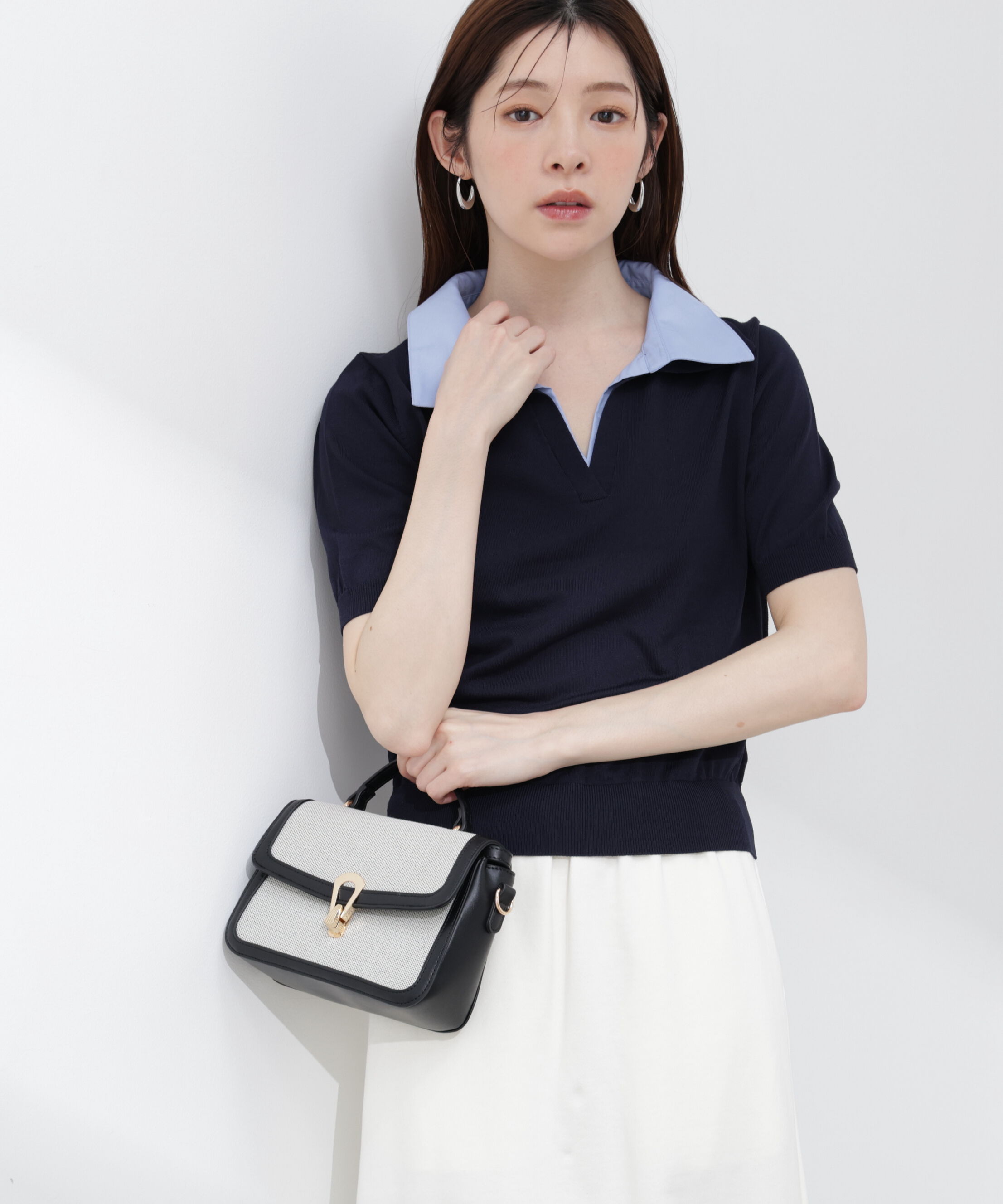 PROPORTION BODY DRESSING「〈a/mie〉レイヤード風ポロニット 26SS」|カーディガン|