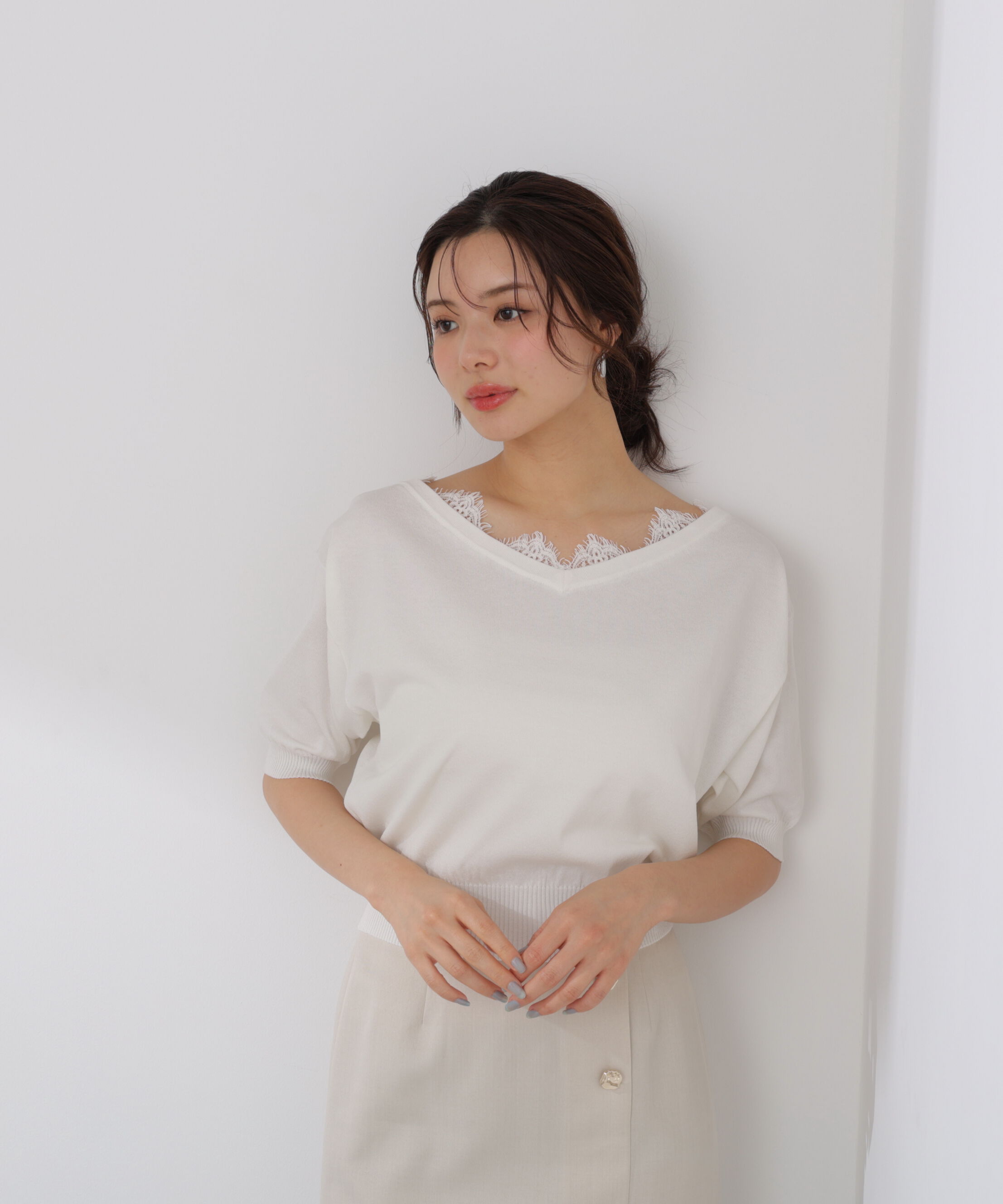 PROPORTION BODY DRESSING「レース付き短丈ニット 26SS」|ニット・セーター|