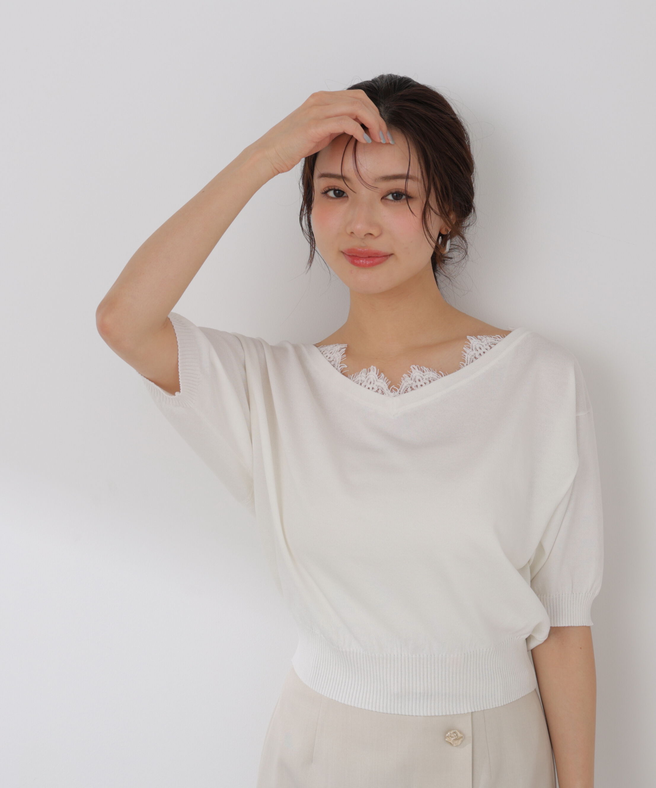 PROPORTION BODY DRESSING「レース付き短丈ニット 26SS」|ニット・セーター|