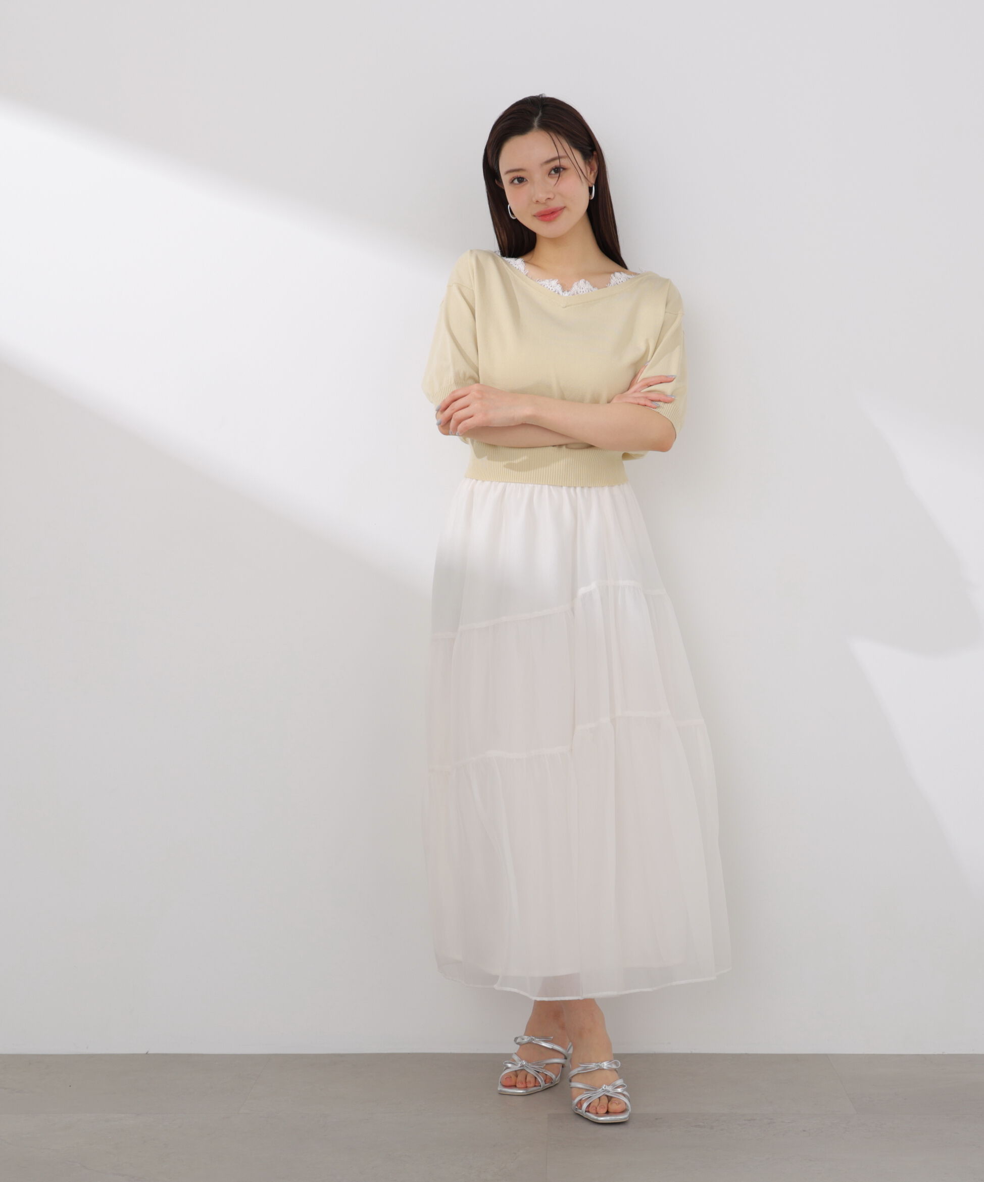 PROPORTION BODY DRESSING「レース付き短丈ニット 26SS」|ニット・セーター|
