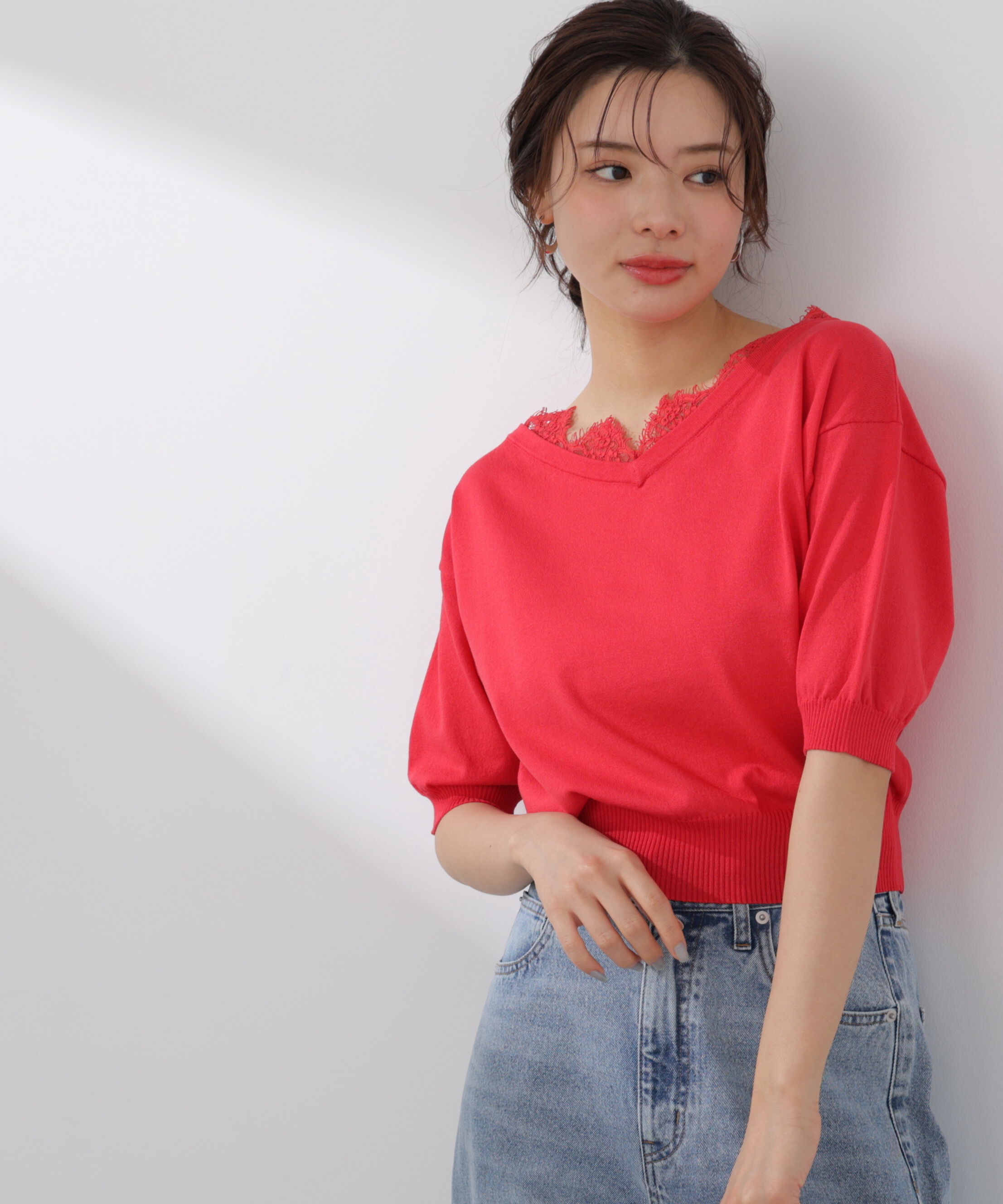 PROPORTION BODY DRESSING「レース付き短丈ニット 26SS」|ニット・セーター|