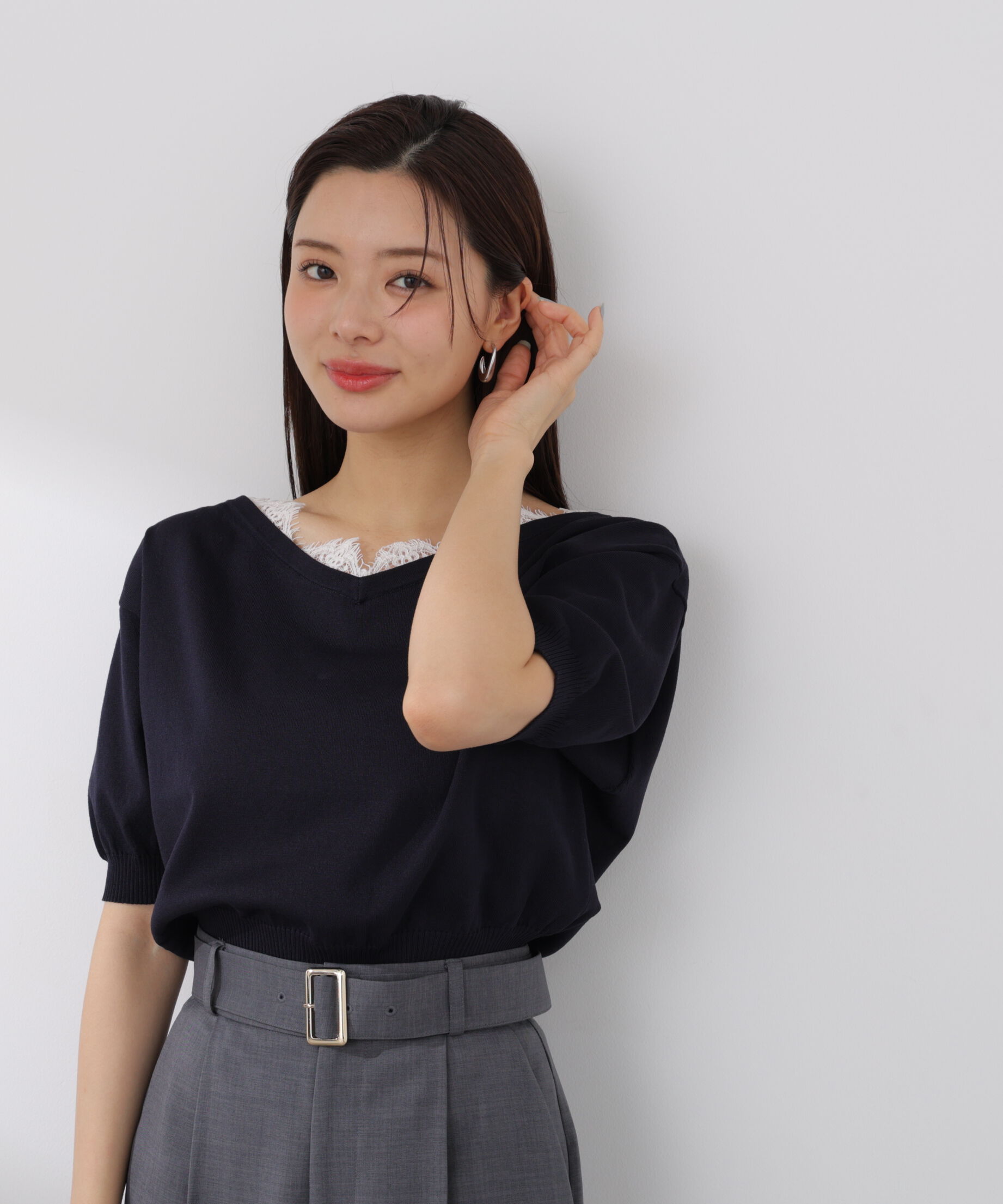 PROPORTION BODY DRESSING「レース付き短丈ニット 26SS」|ニット・セーター|