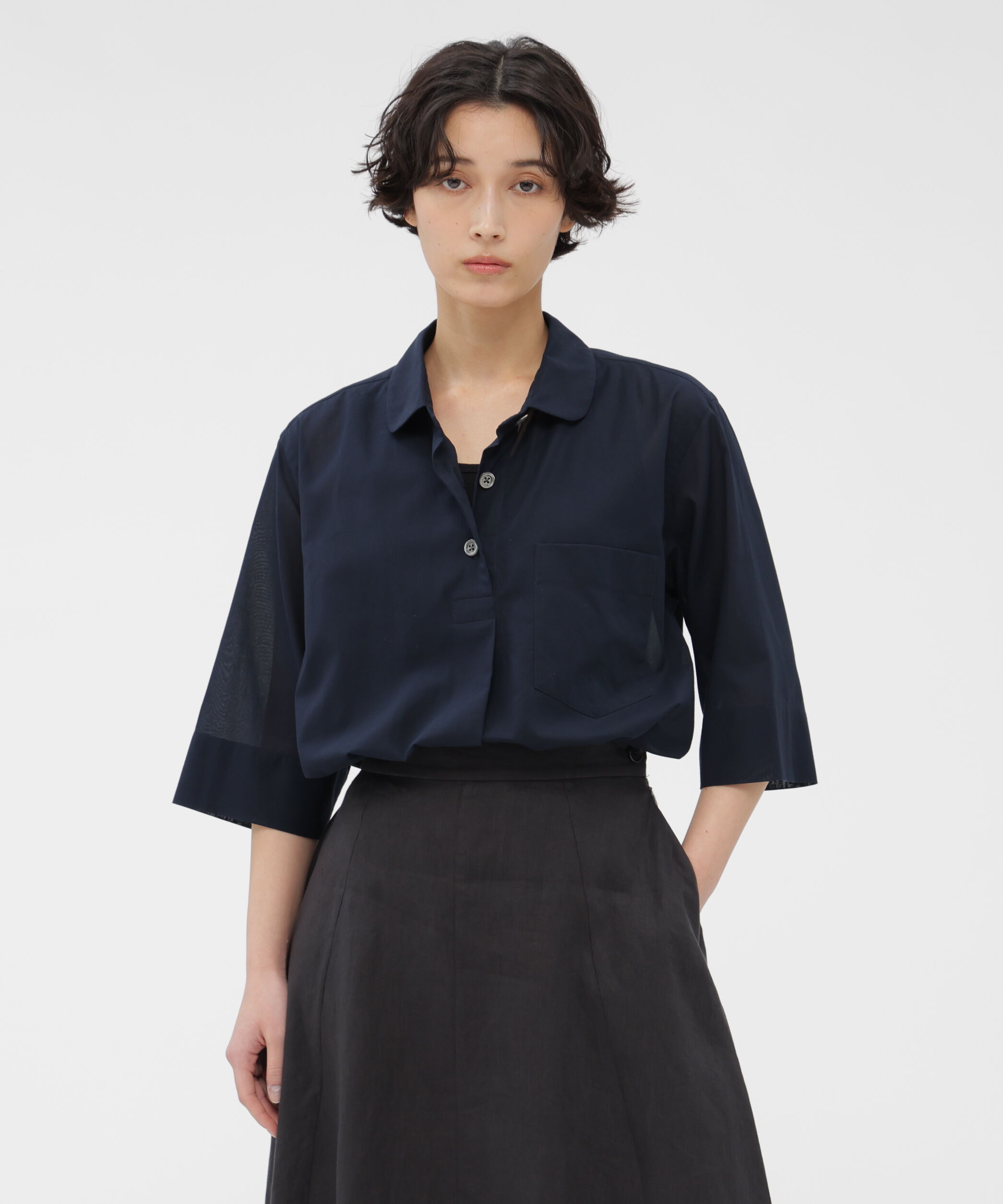  「HIGH TWISTED COTTON VOILE SHIRT」|シャツ・ブラウス|DARK NAVY1