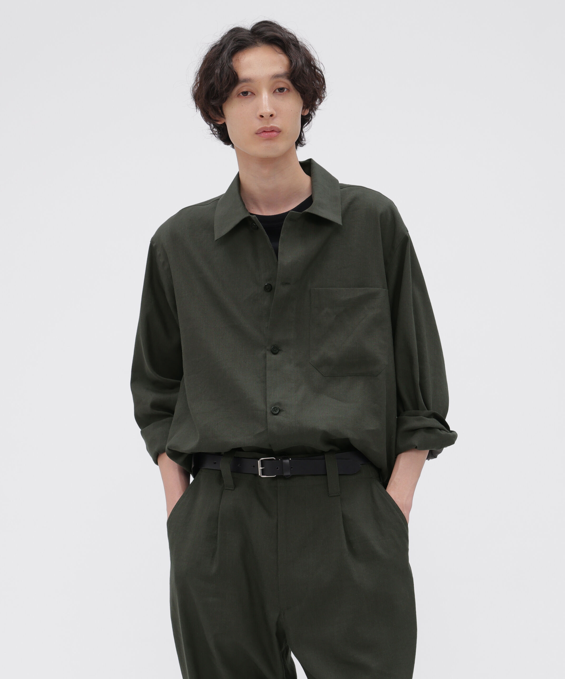 MARGARET HOWELL「LINEN WOOL SILK PLAINWEAVE SHIRT」|シャツ・ブラウス|DARK CHARCOAL4