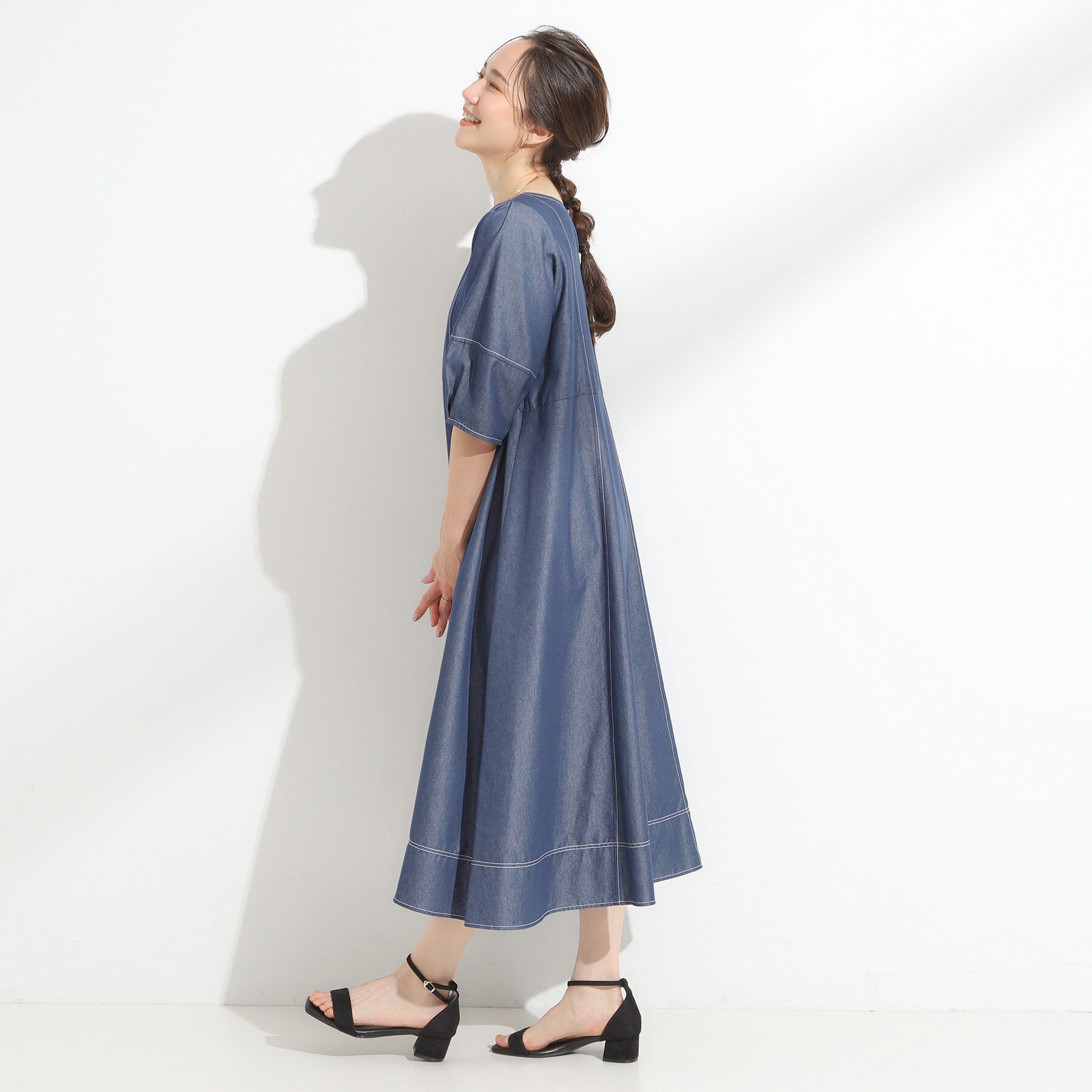 SHOO･LA･RUE「【S-LL】配色ステッチがアクセント デニムワンピース」|ワンピース|