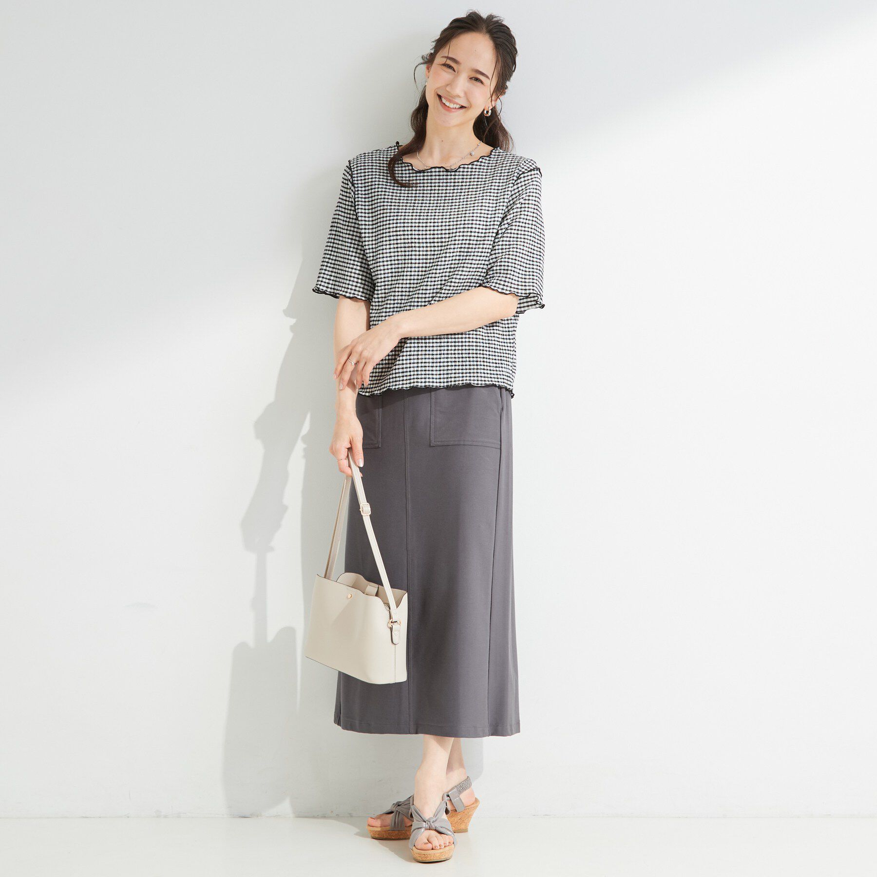 SHOO･LA･RUE「カット楊柳ギンガムメローT」|Tシャツ・カットソー|