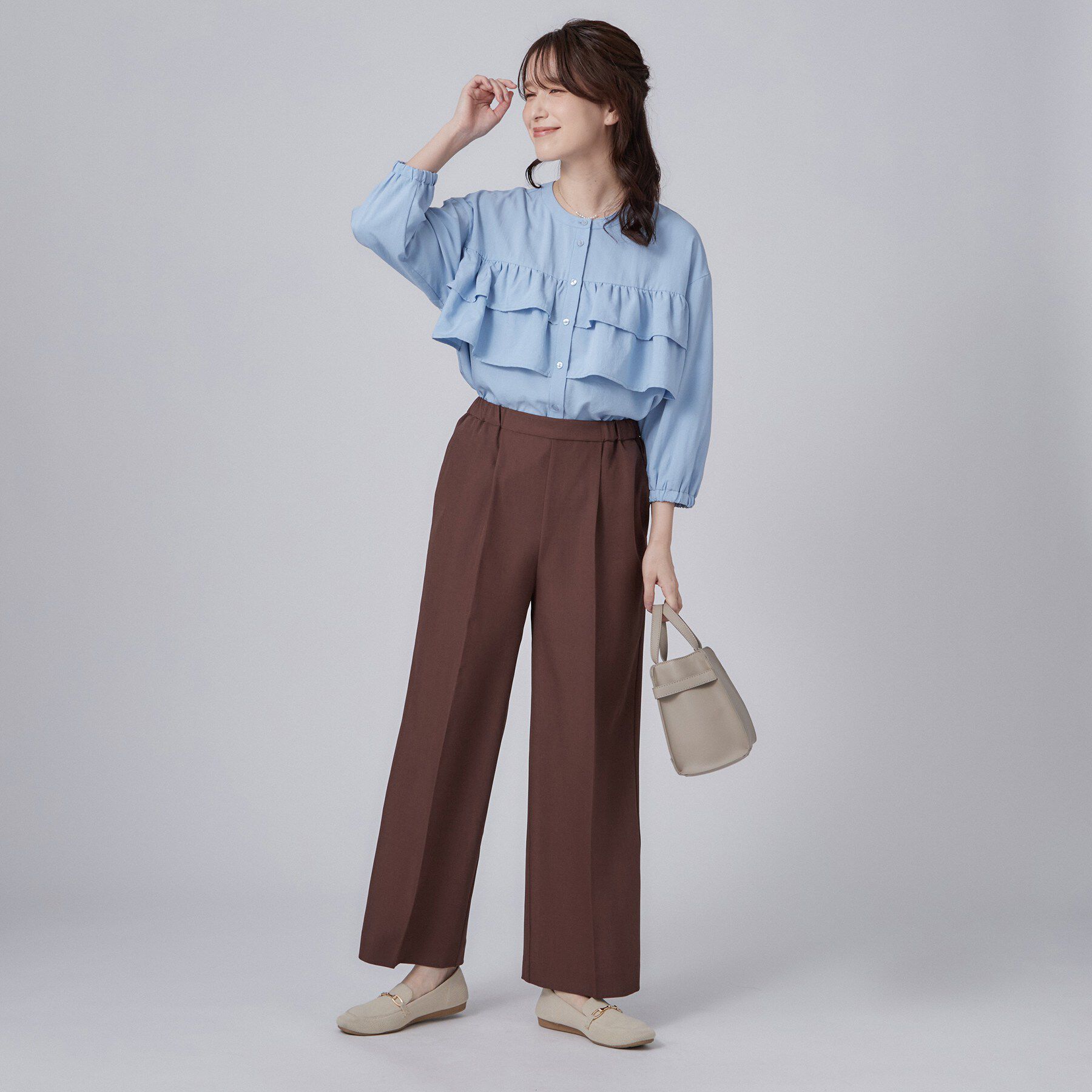 SHOO･LA･RUE「【S-LL/洗濯機可】1枚で華やか フロントティアードブラウス」|シャツ・ブラウス|