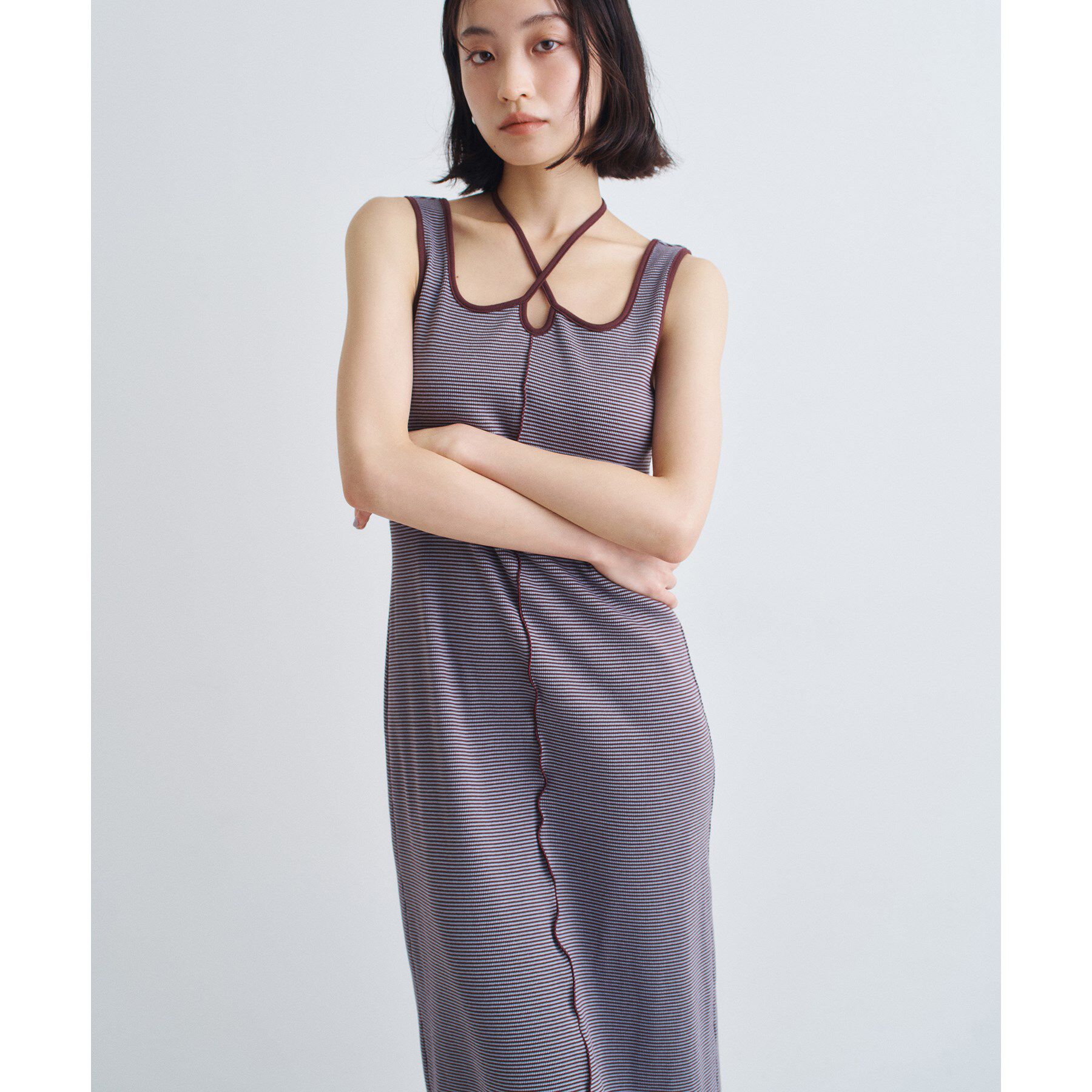 CODE A「【Cup-in】chic border jersey dress」|ワンピース|