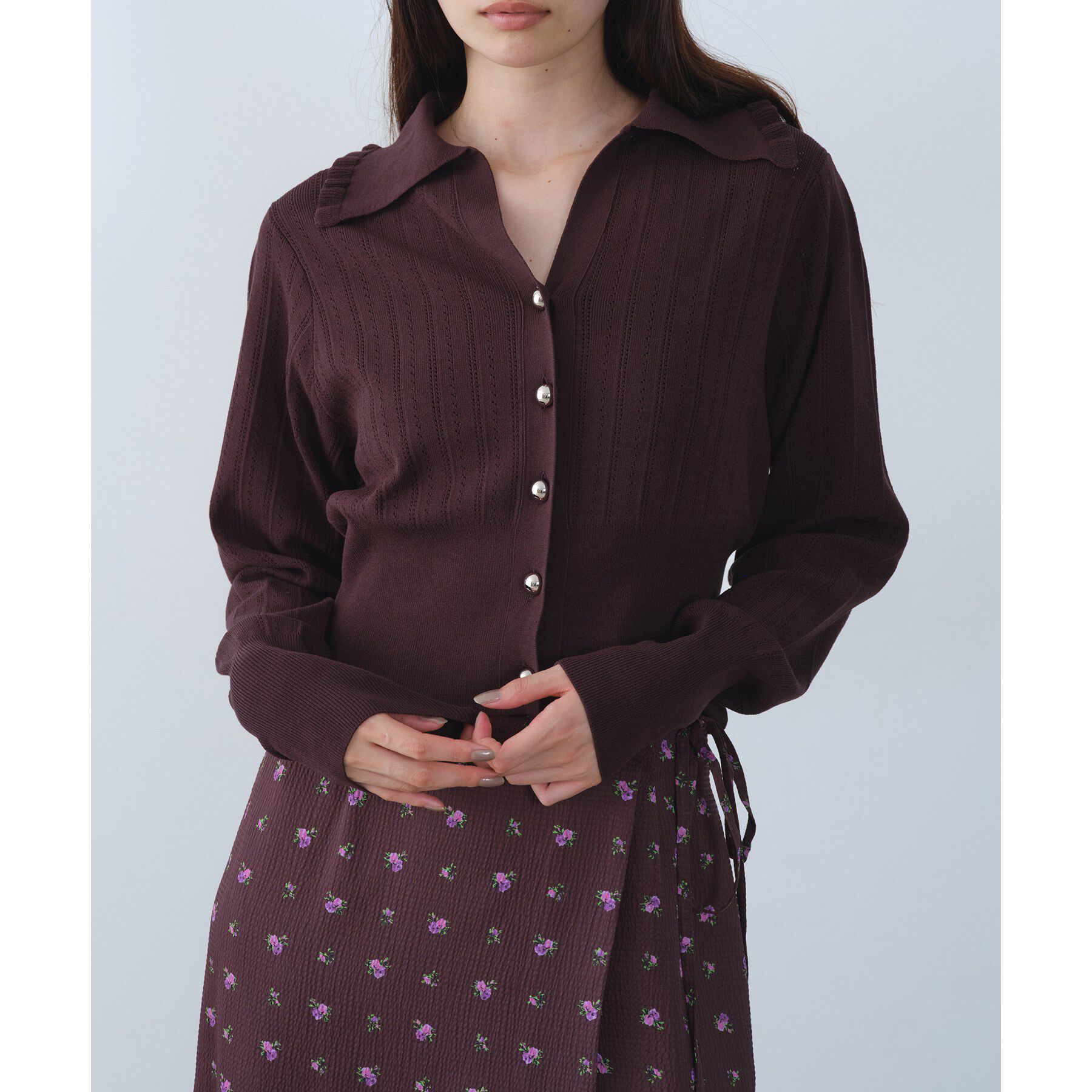 CODE A「sleek collar knit」|カーディガン|ブラウン(043)