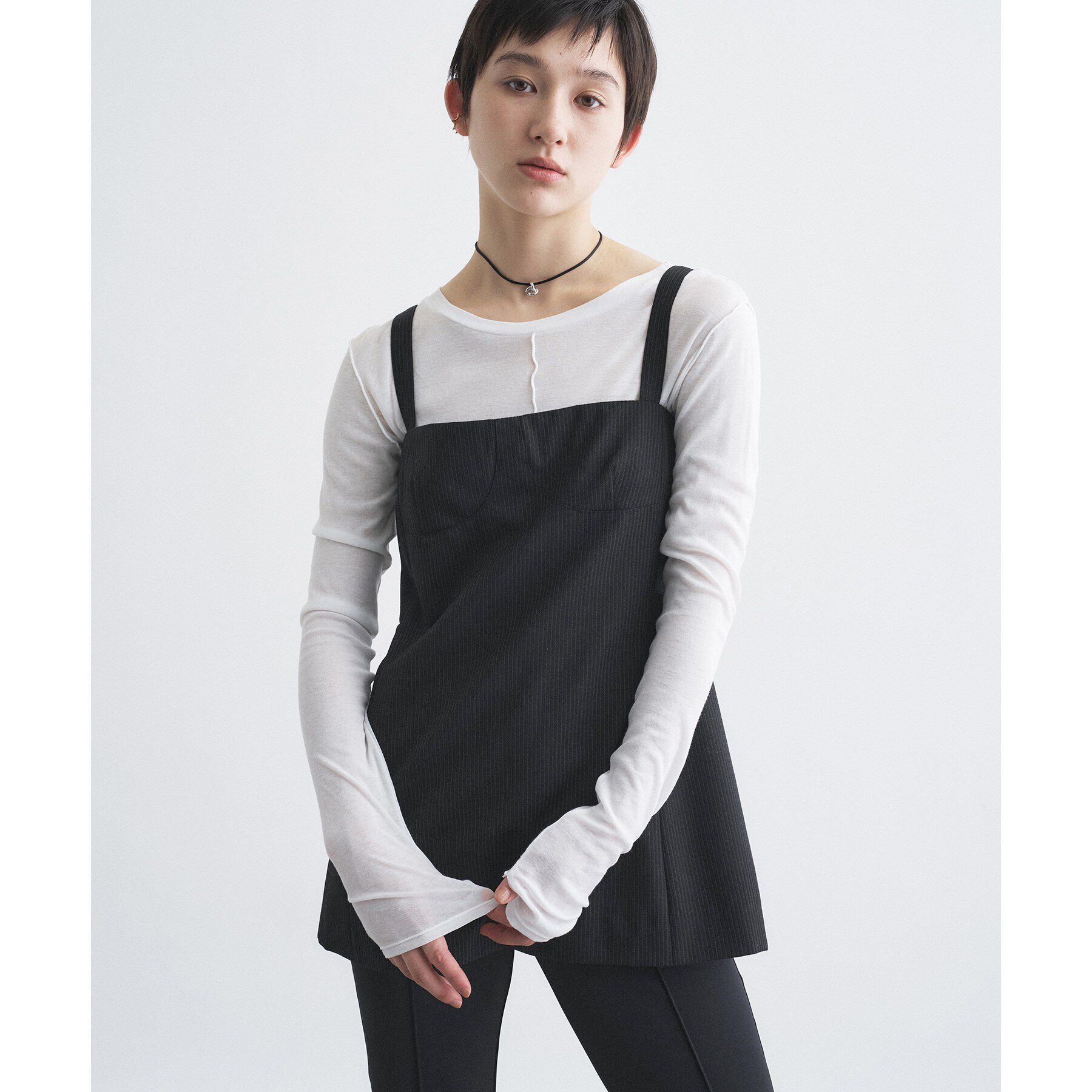 CODE A「corset stripe camisole」|キャミソール|ブラック(319)