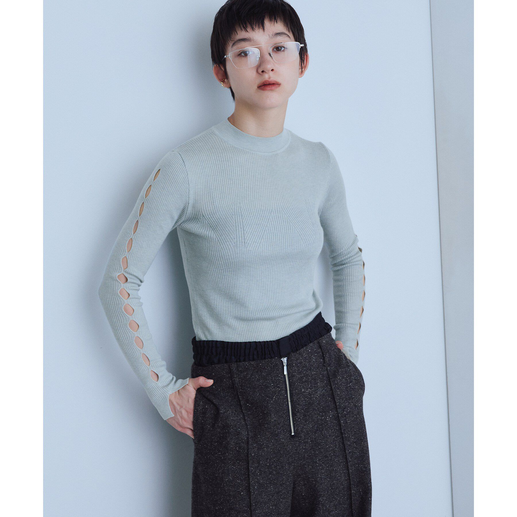 CODE A「cut－out sleeve knit top」|ニット・セーター|ライトグリーン(02