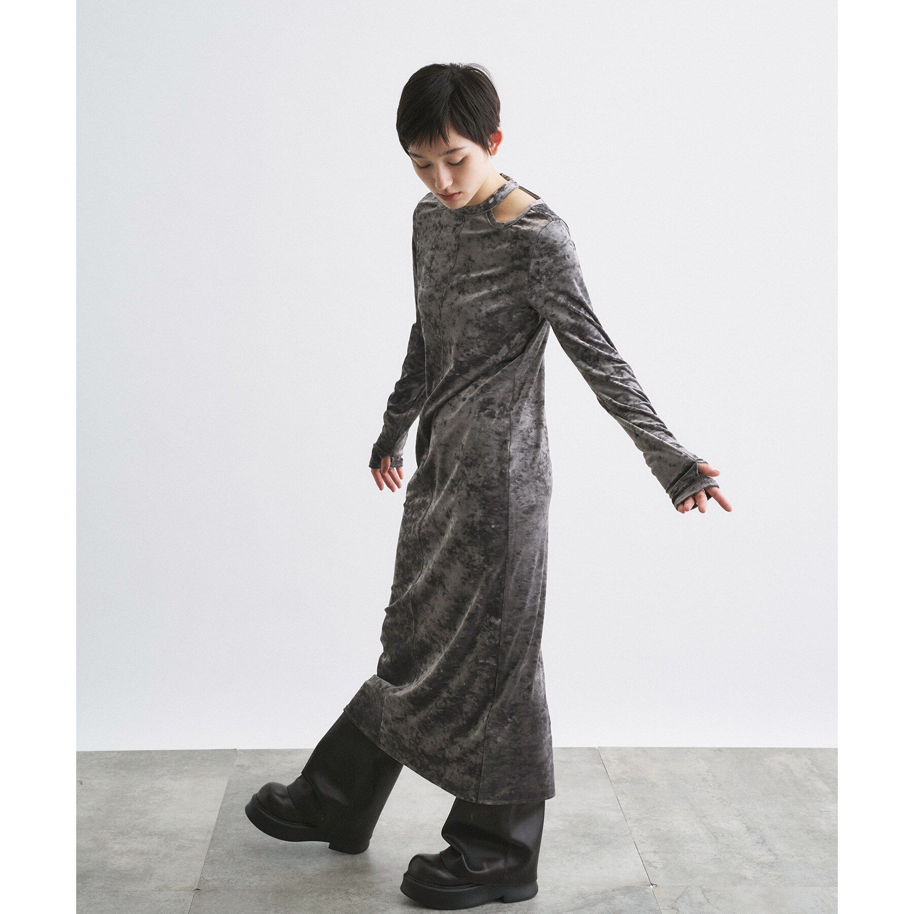CODE A「【ReRe】neck point velour dress」|ワンピース|