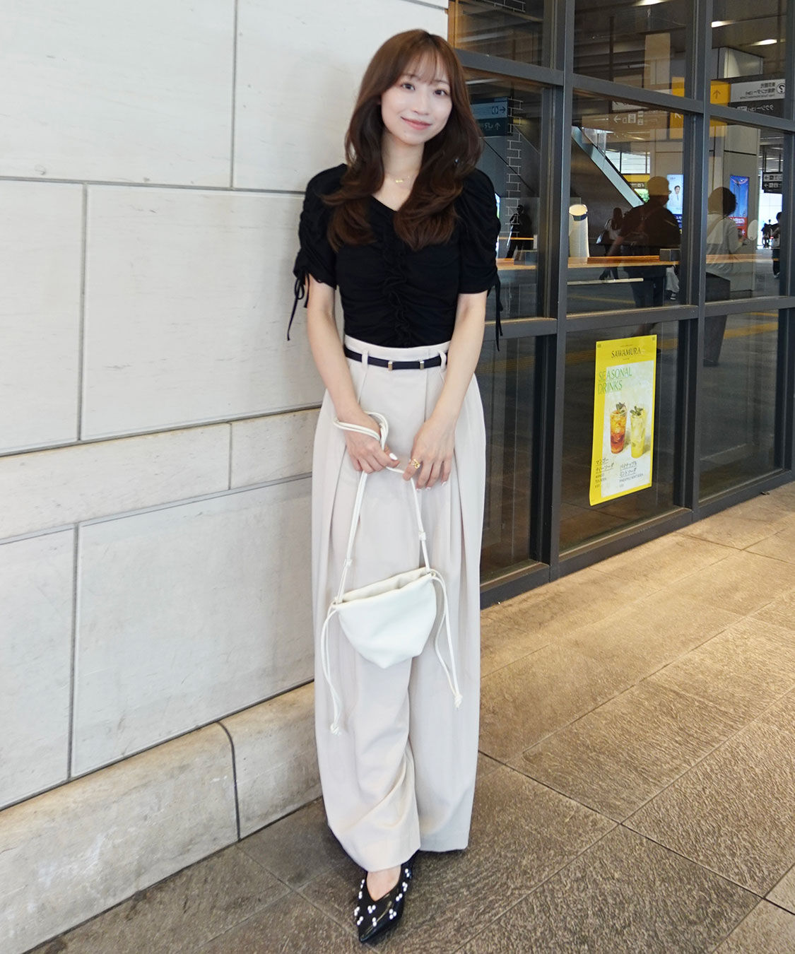 COCO DEAL「フロントタックセミワイドパンツ」|スラックス|